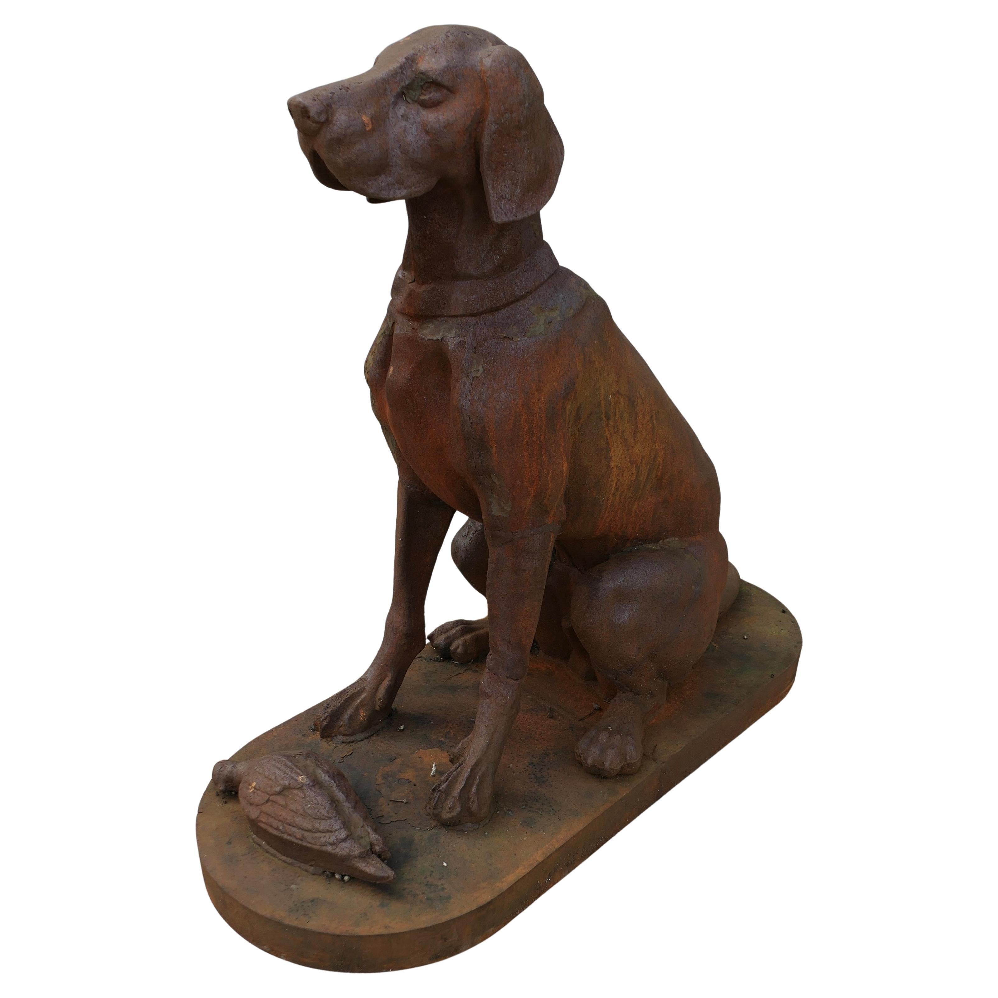 Cast Iron Statue of a Hunting Dog Retrieving a Pheasant   A very proud Chap For Sale