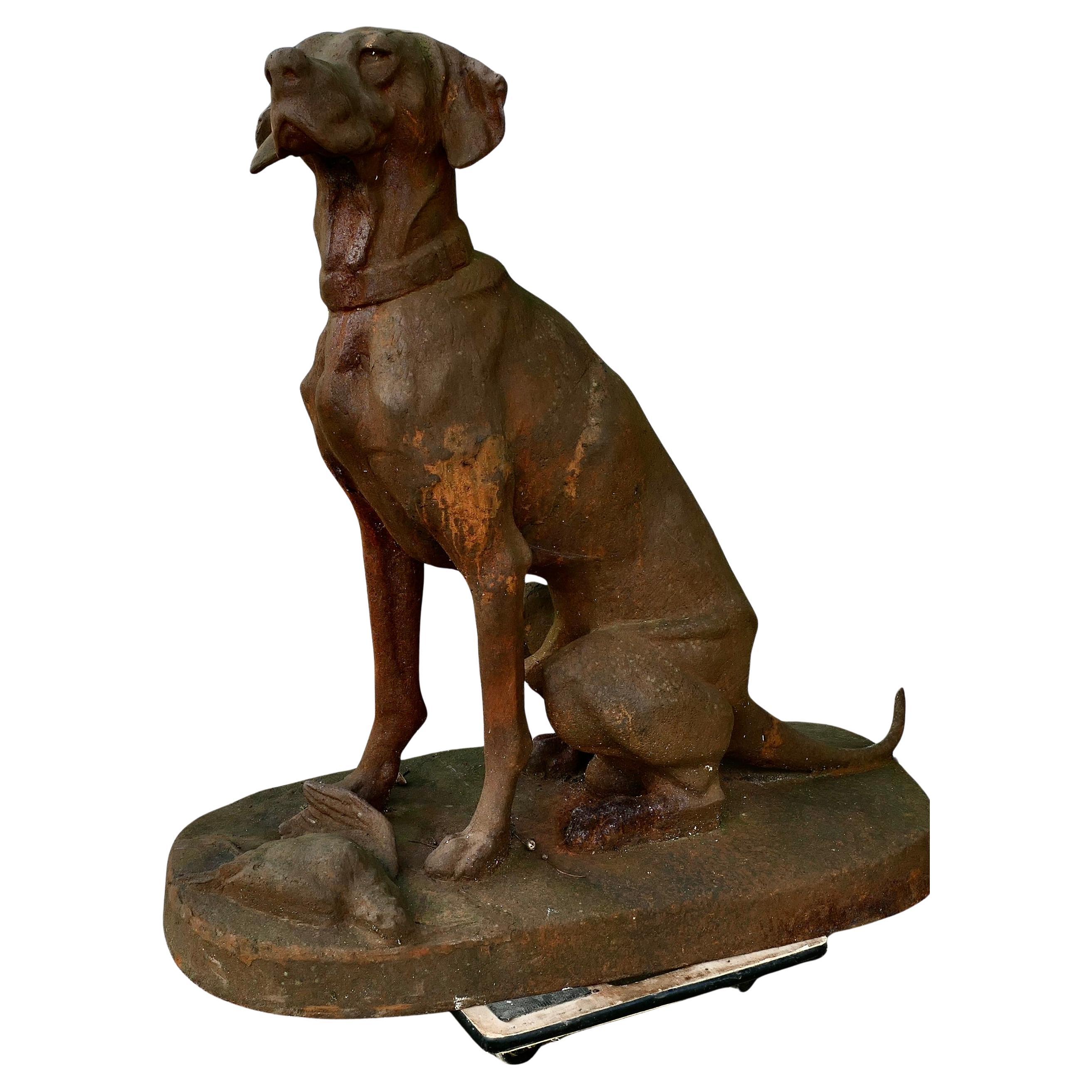 Cast Iron Statue of a Hunting Dog With a Pheasant   A very contented Chap