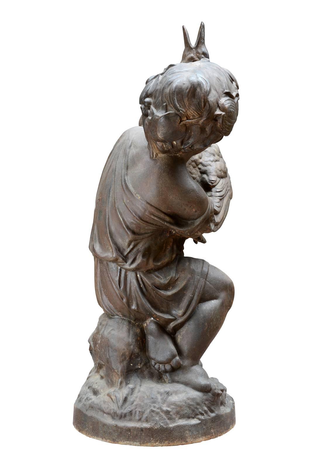 Belle Époque Cast Iron Statue of the Child and the Duck after Mathurin Moreau, 19th Century