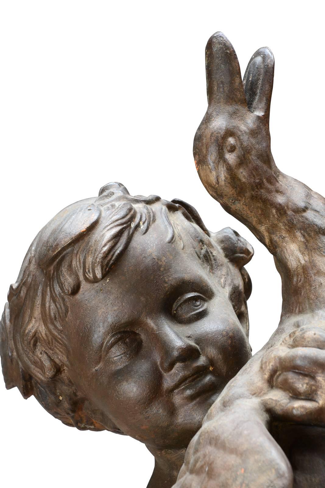Cast Iron Statue of the Child and the Duck after Mathurin Moreau, 19th Century 1