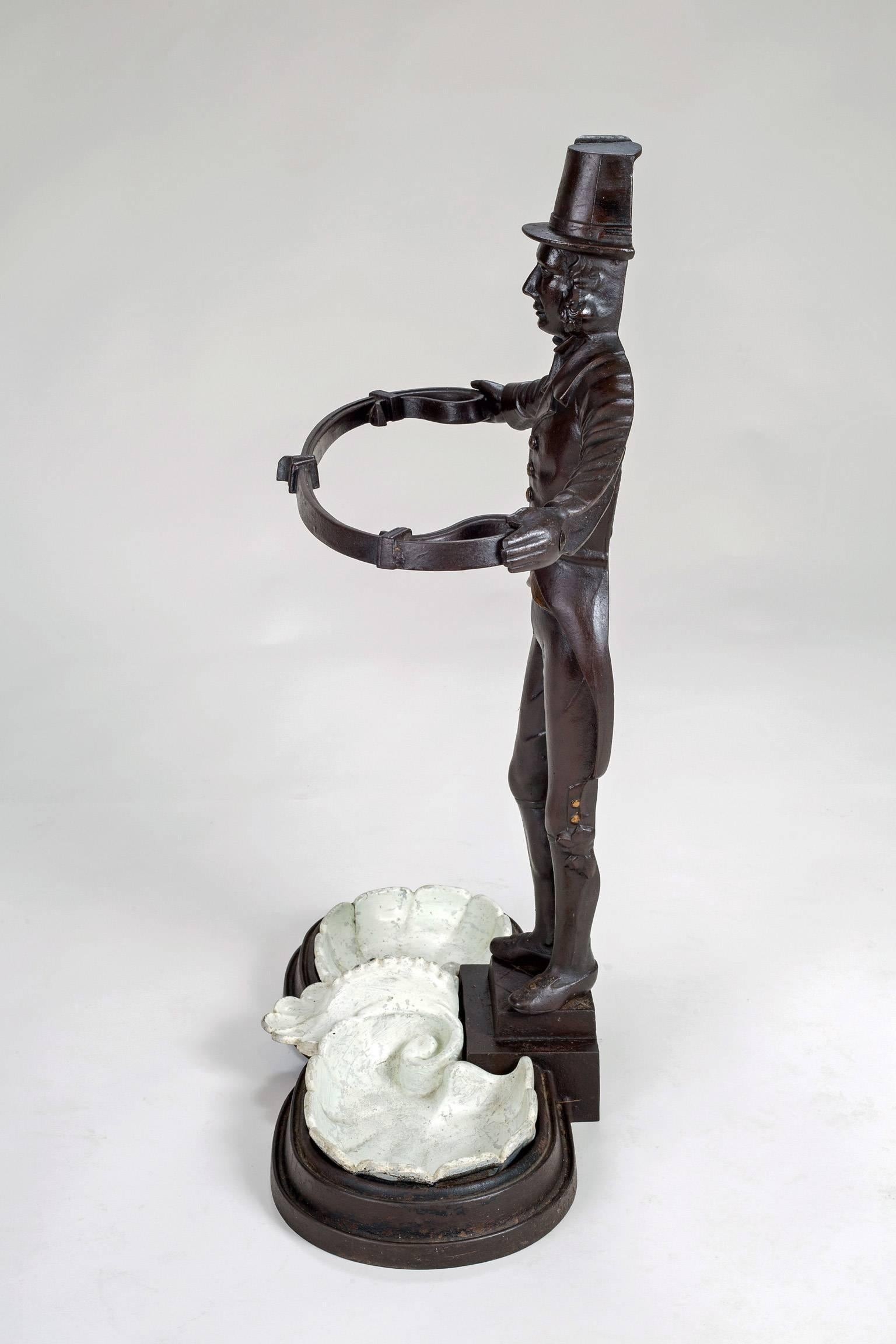 Painted Cast Iron Stick or Umbrella Stand in the Form of a Footman For Sale