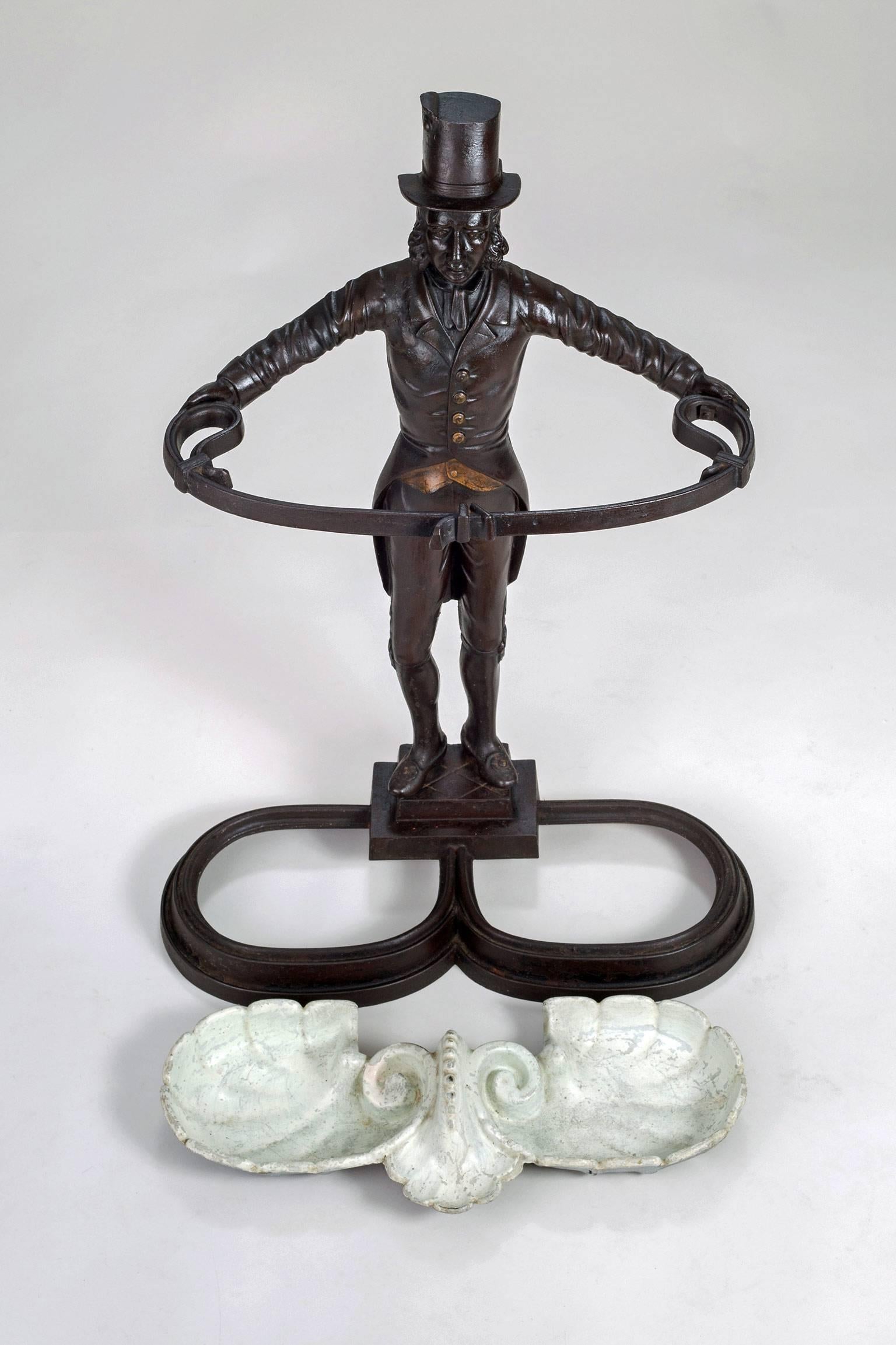 Cast Iron Stick or Umbrella Stand in the Form of a Footman In Excellent Condition For Sale In Sheffield, MA