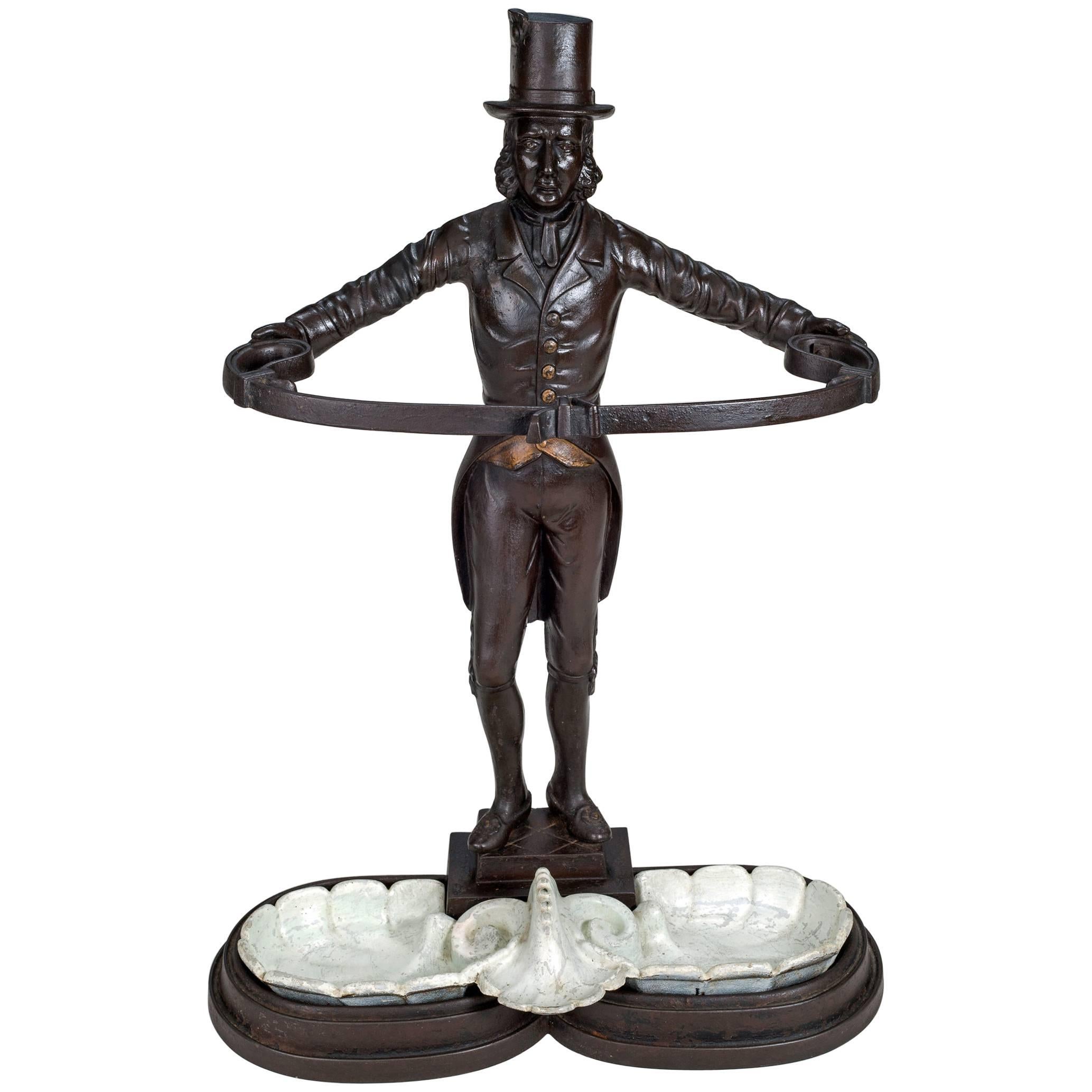 Cast Iron Stick or Umbrella Stand in the Form of a Footman For Sale