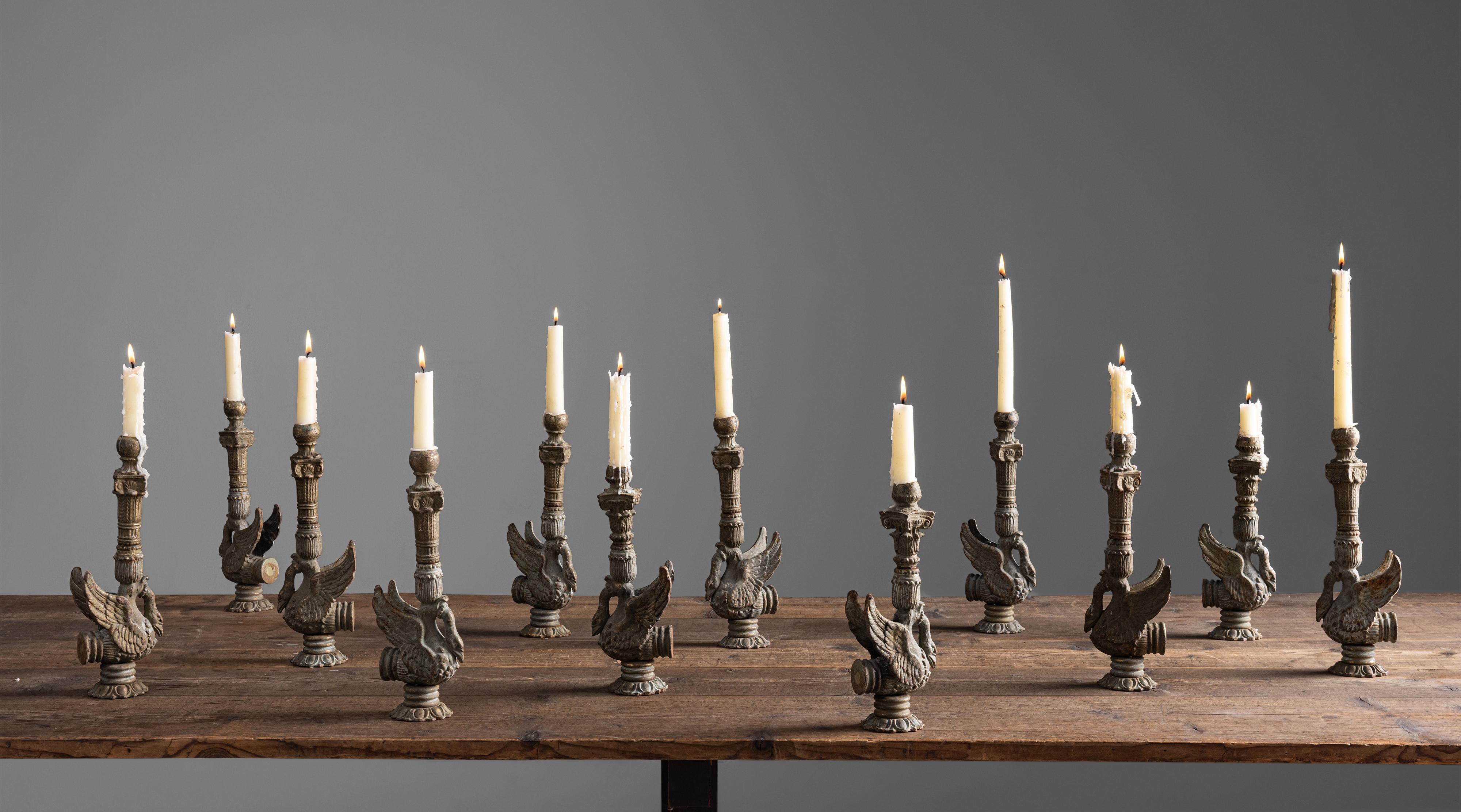 French Cast Iron Swan Candle Holders, France, circa 1830