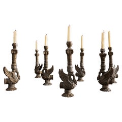 Antique Cast Iron Swan Candle Holders, France, circa 1830