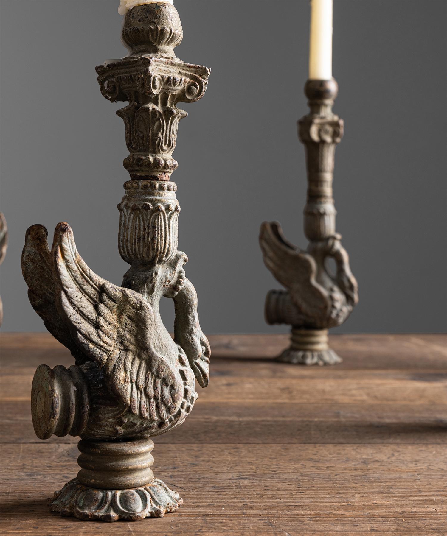Cast iron swan candle holders
France circa 1830

Detailed carving with original painted surface.

Measures: 3” W x 4.25” D x 11.5” H

$ 720 each (6 available).

 