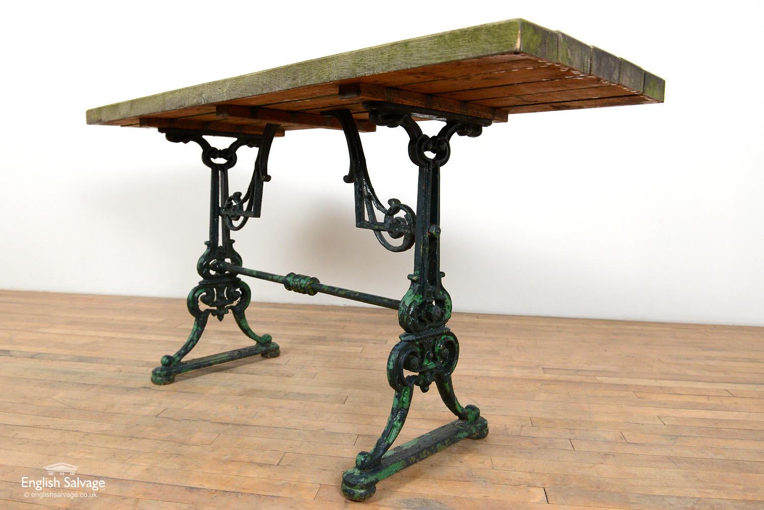 European Cast Iron Table Base with Thick Wood Top, 20th Century For Sale