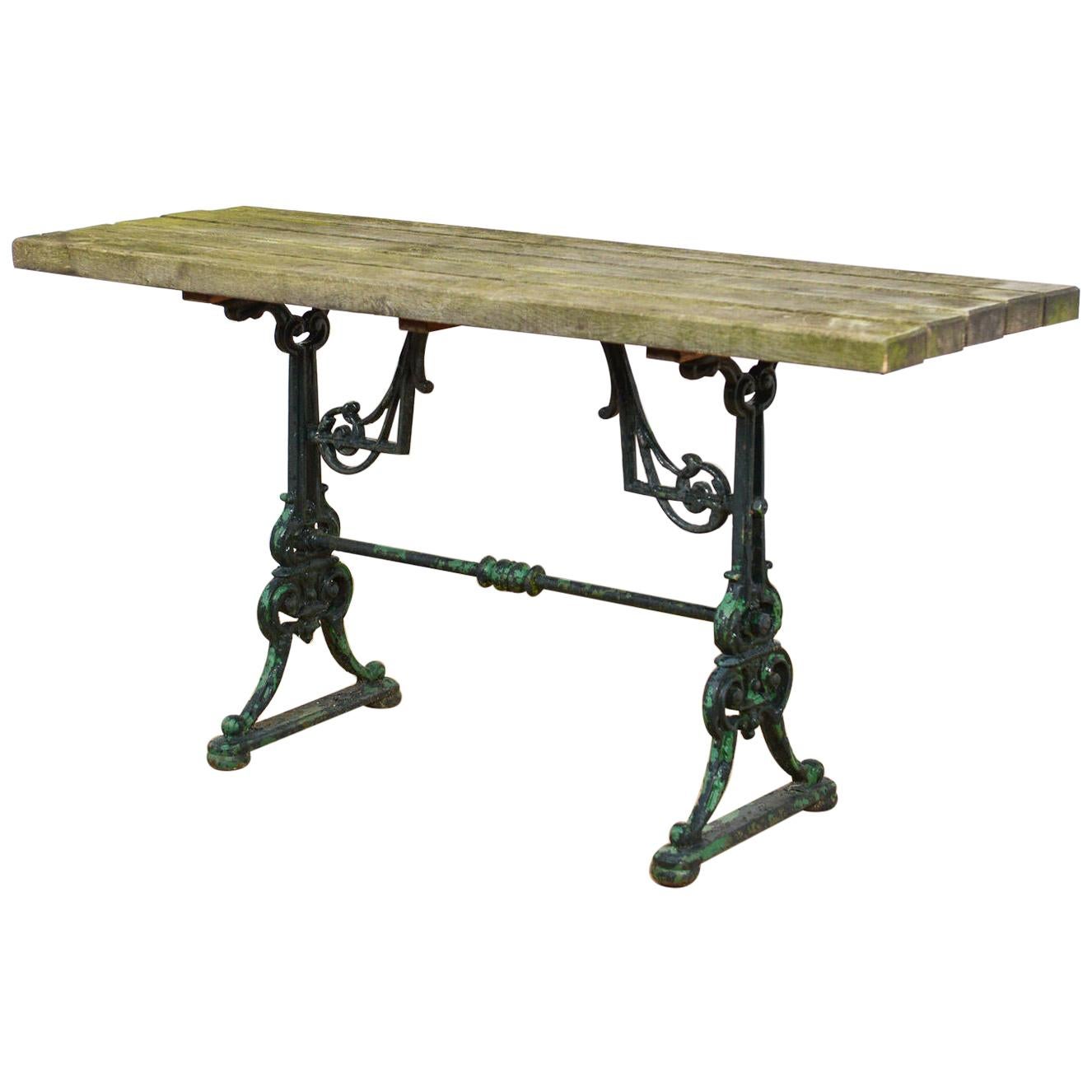 Cast Iron Table Base with Thick Wood Top, 20th Century For Sale