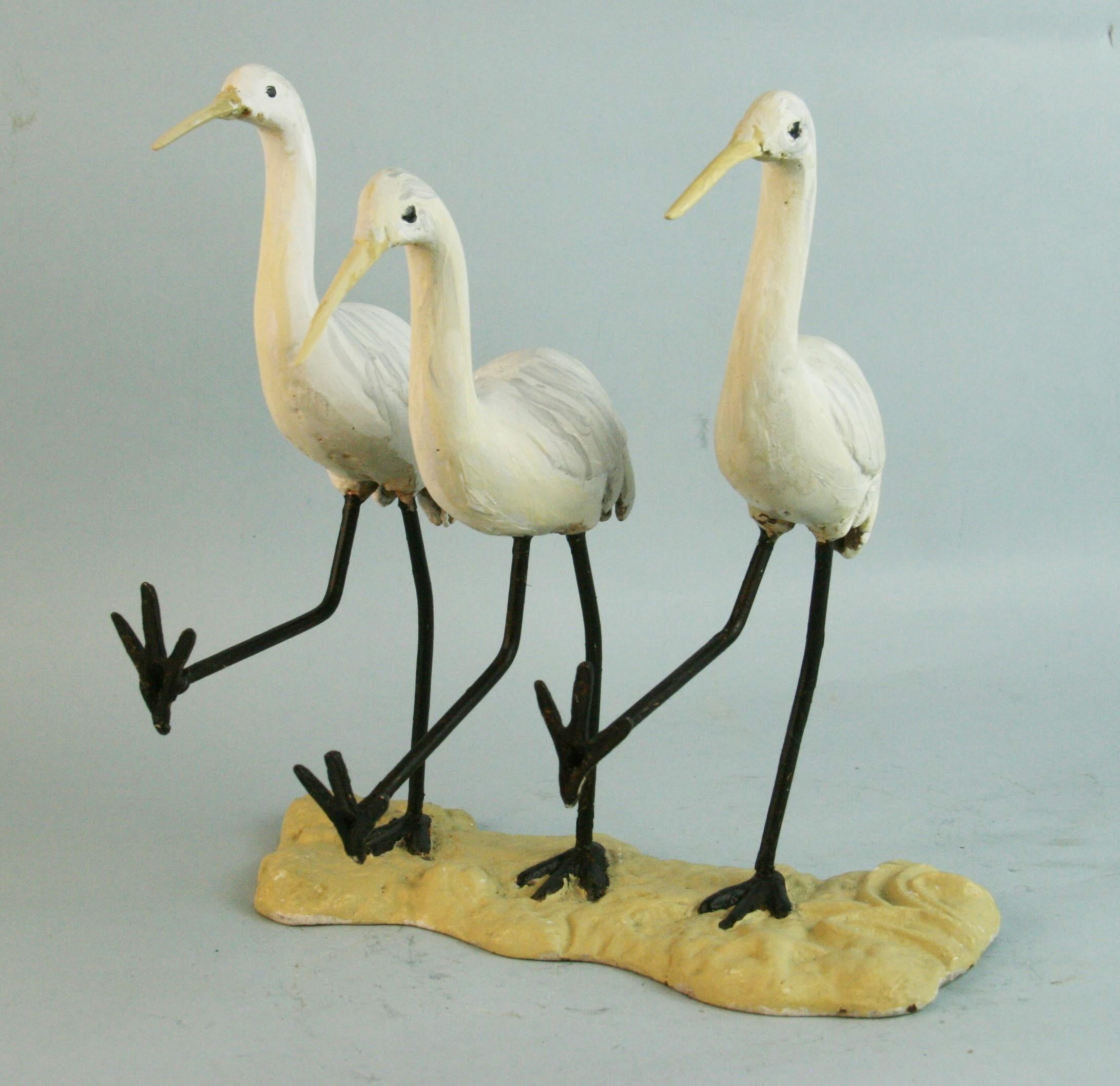1159 Hand crafted and painted cast iron dancing egrets garden sculpture