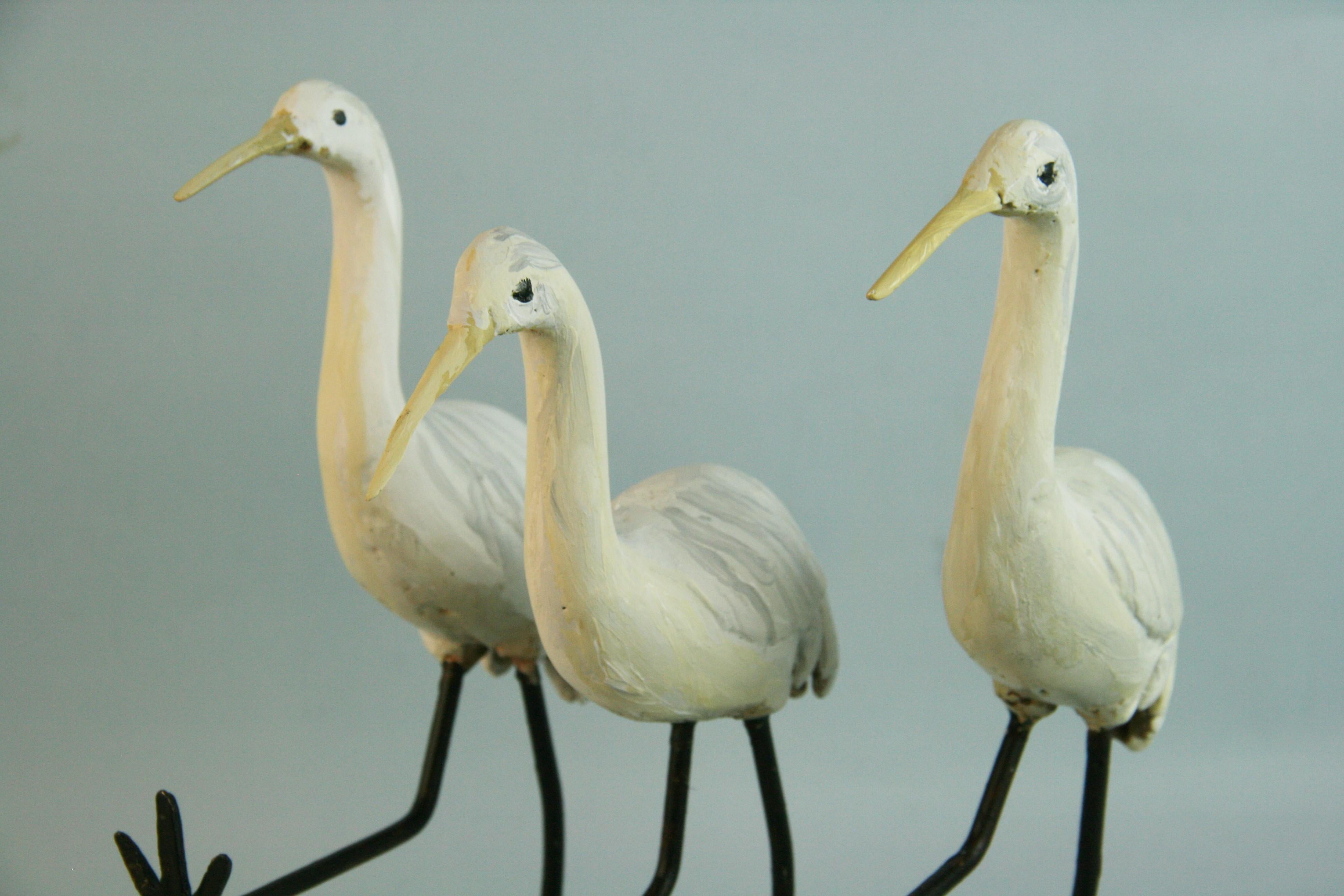 Hand-Crafted Cast Iron Three Dancing Egrets Sculpture/Garden ornaments