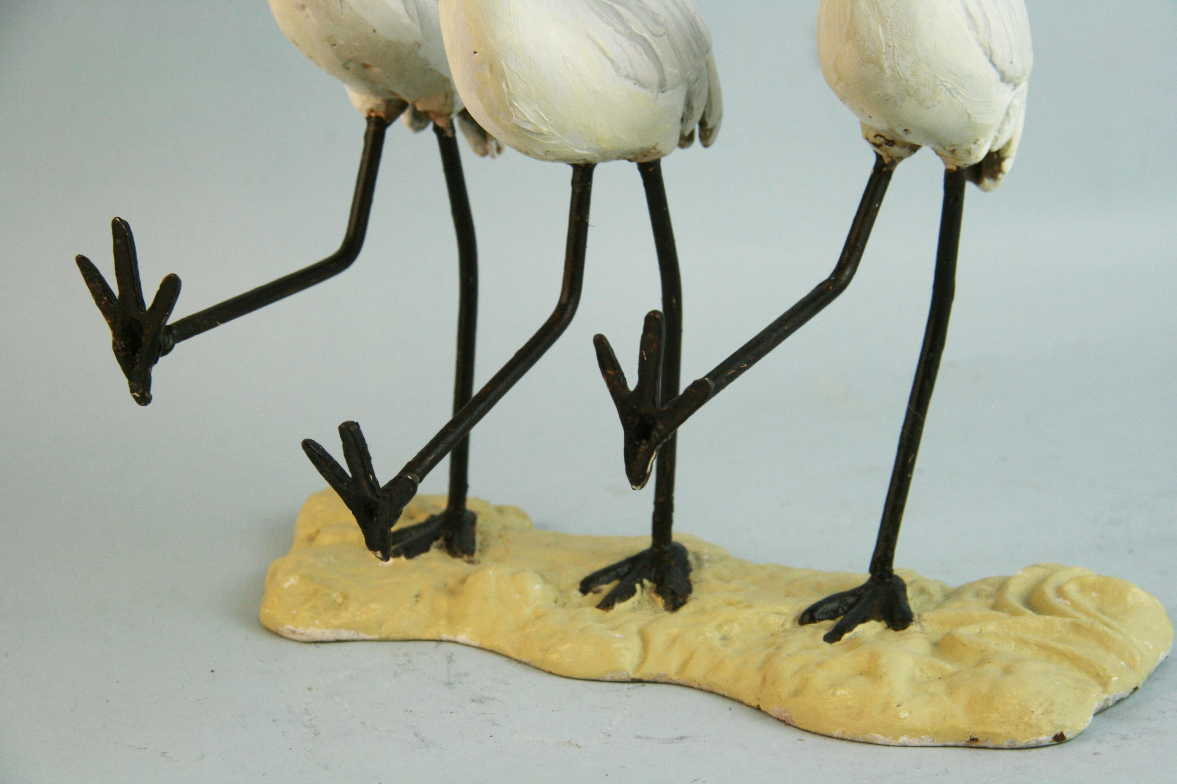 Cast Iron Three Dancing Egrets Sculpture/Garden ornaments In Good Condition In Douglas Manor, NY