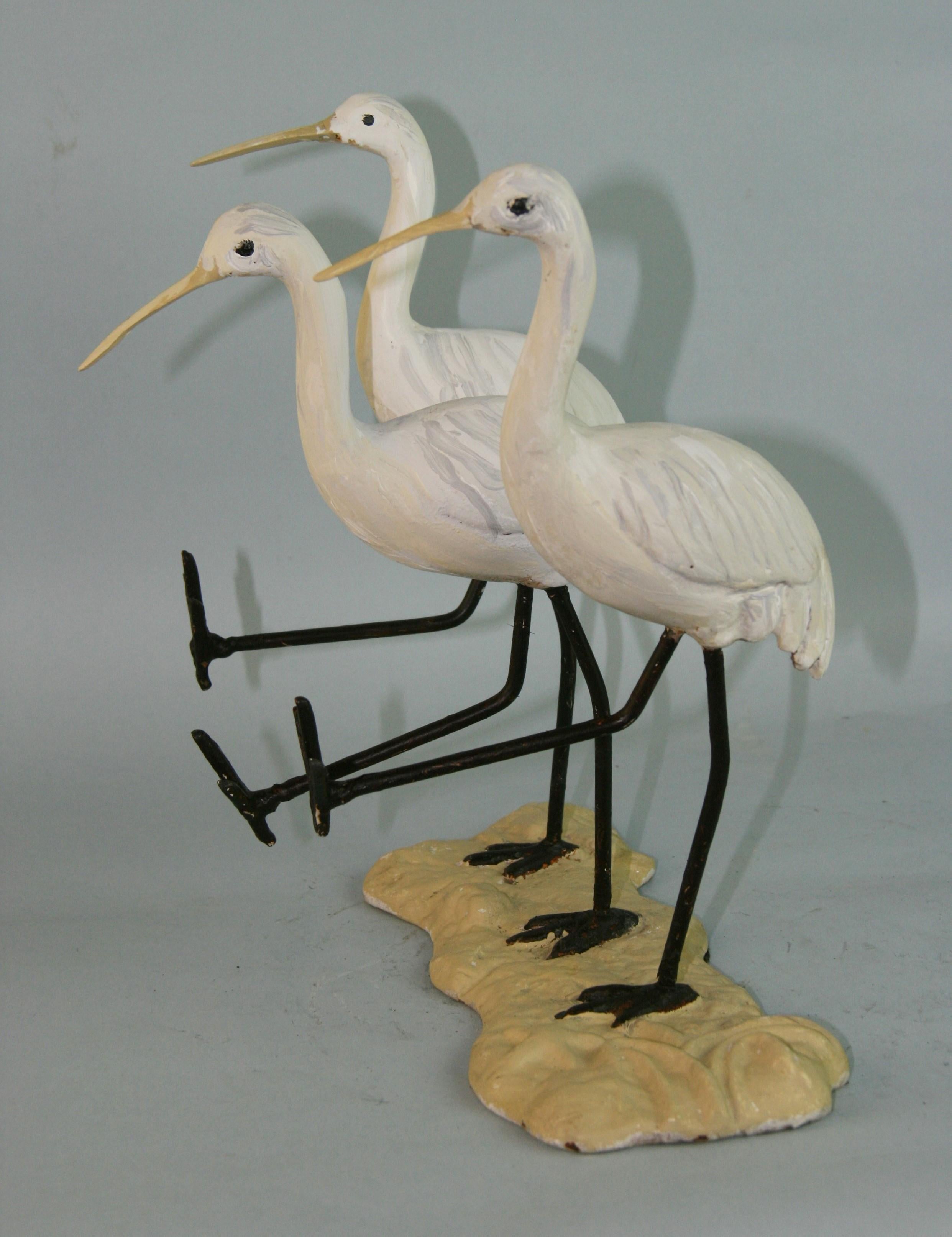 Late 20th Century Cast Iron Three Dancing Egrets Sculpture/Garden ornaments