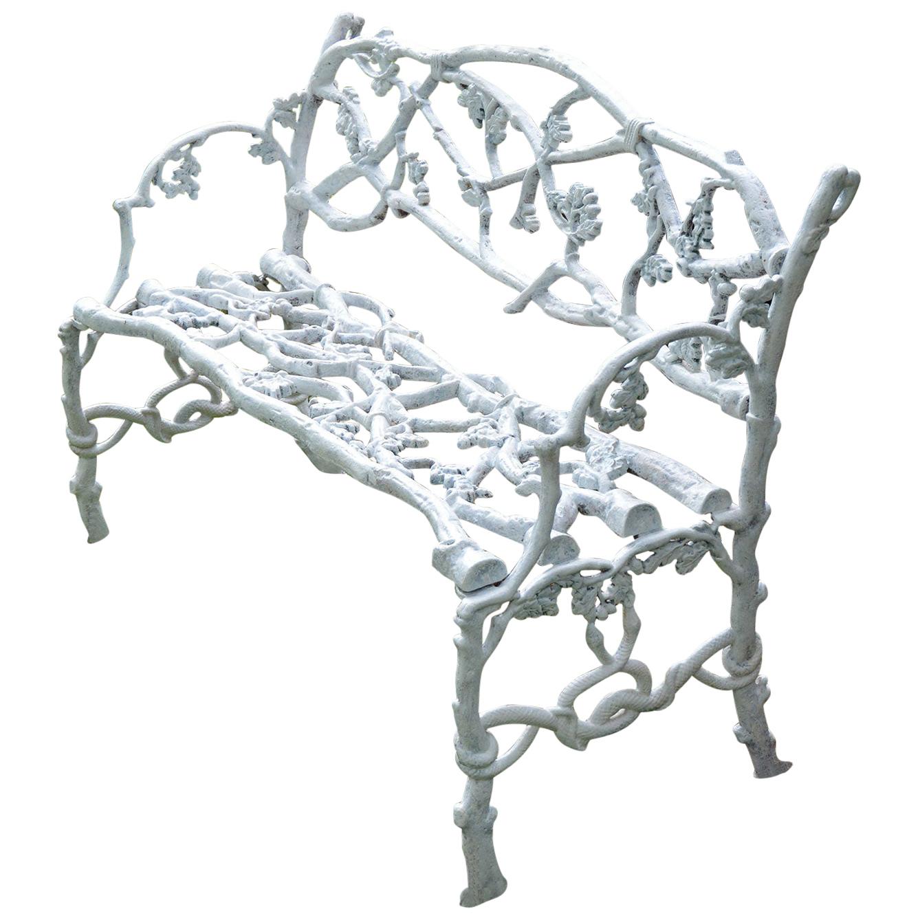 White Painted Cast-Iron Twig Bench