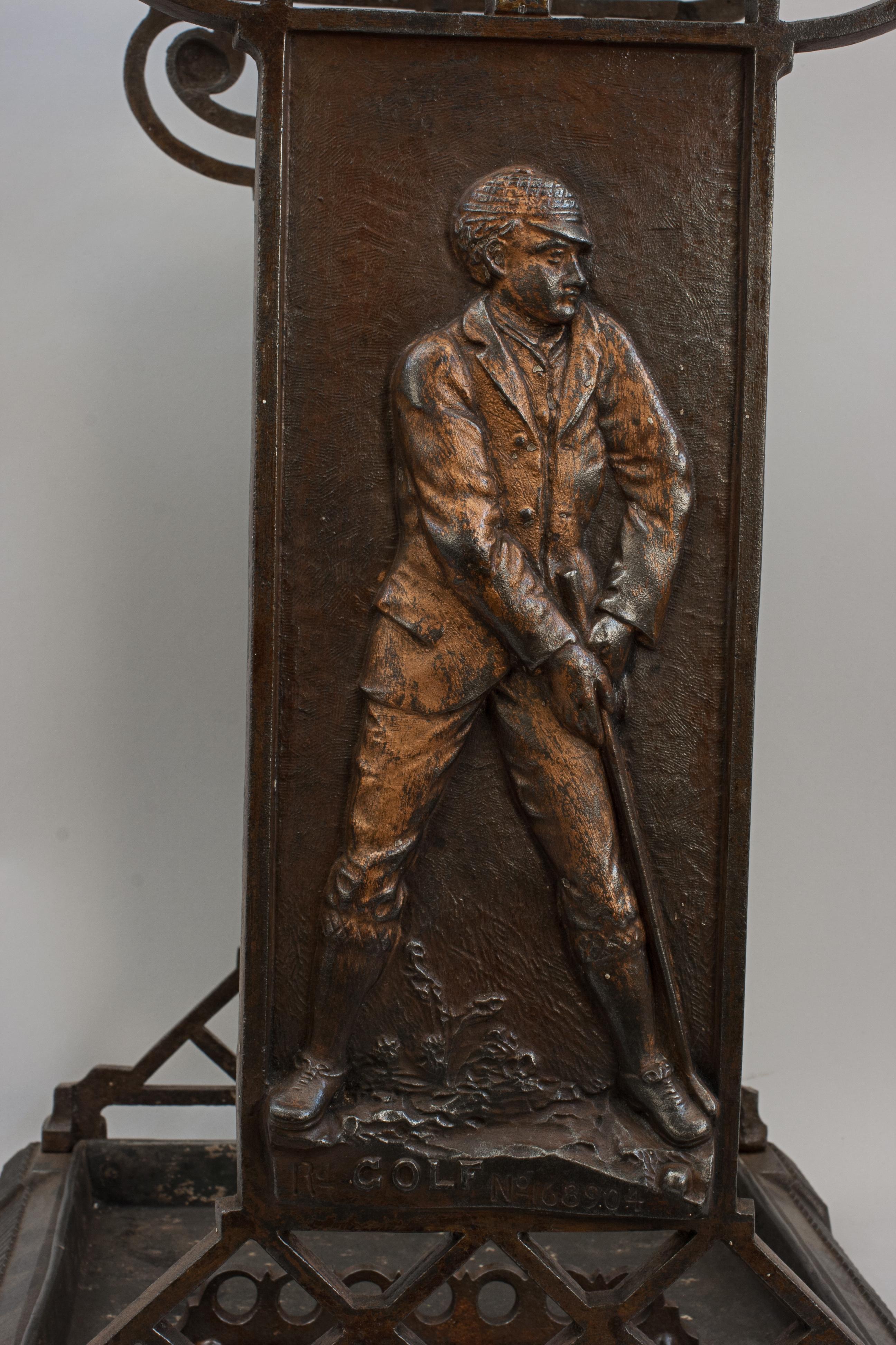 Cast Iron Umbrella Stand With Golf Figure For Sale 5
