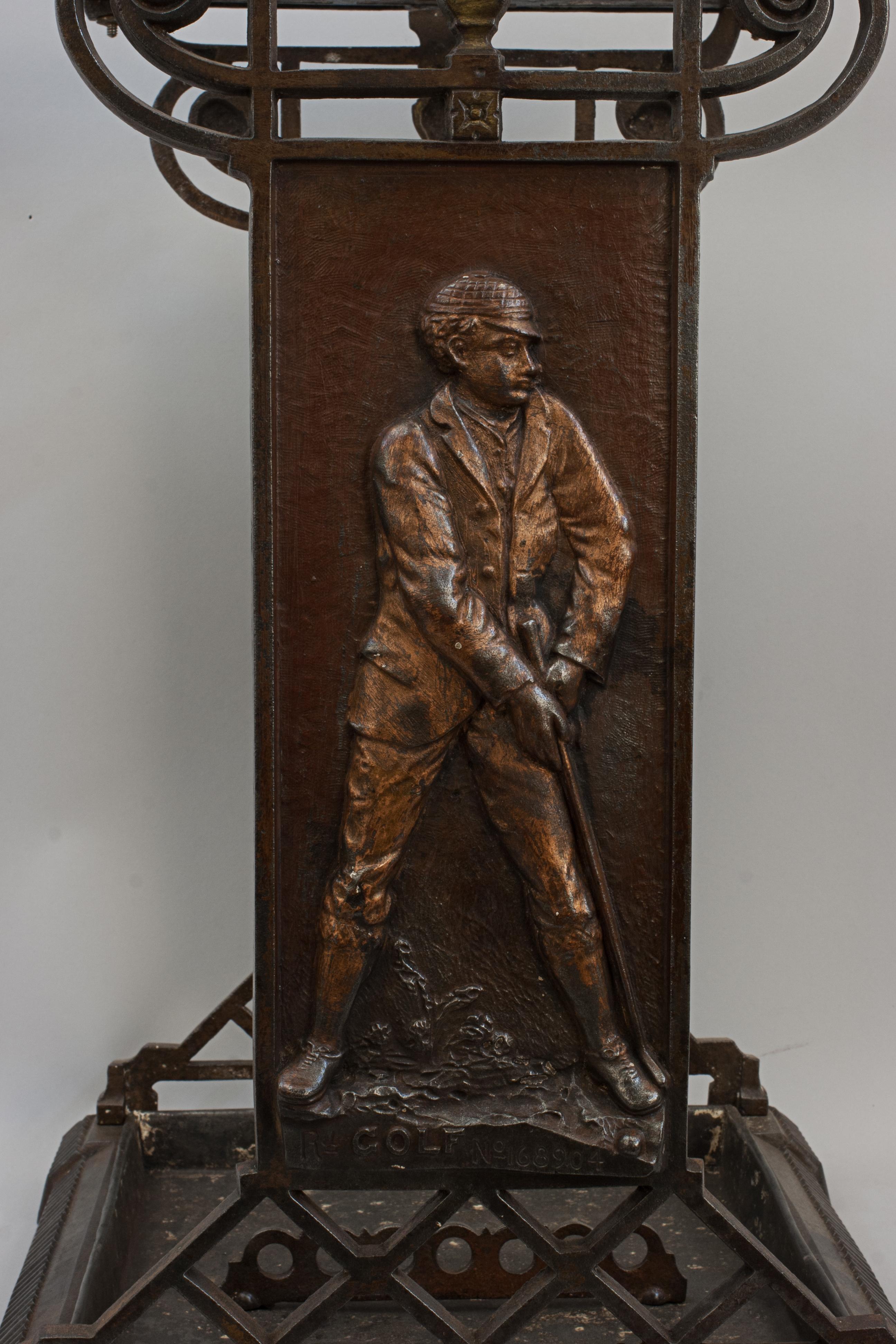 Cast Iron Umbrella Stand With Golf Figure For Sale 9