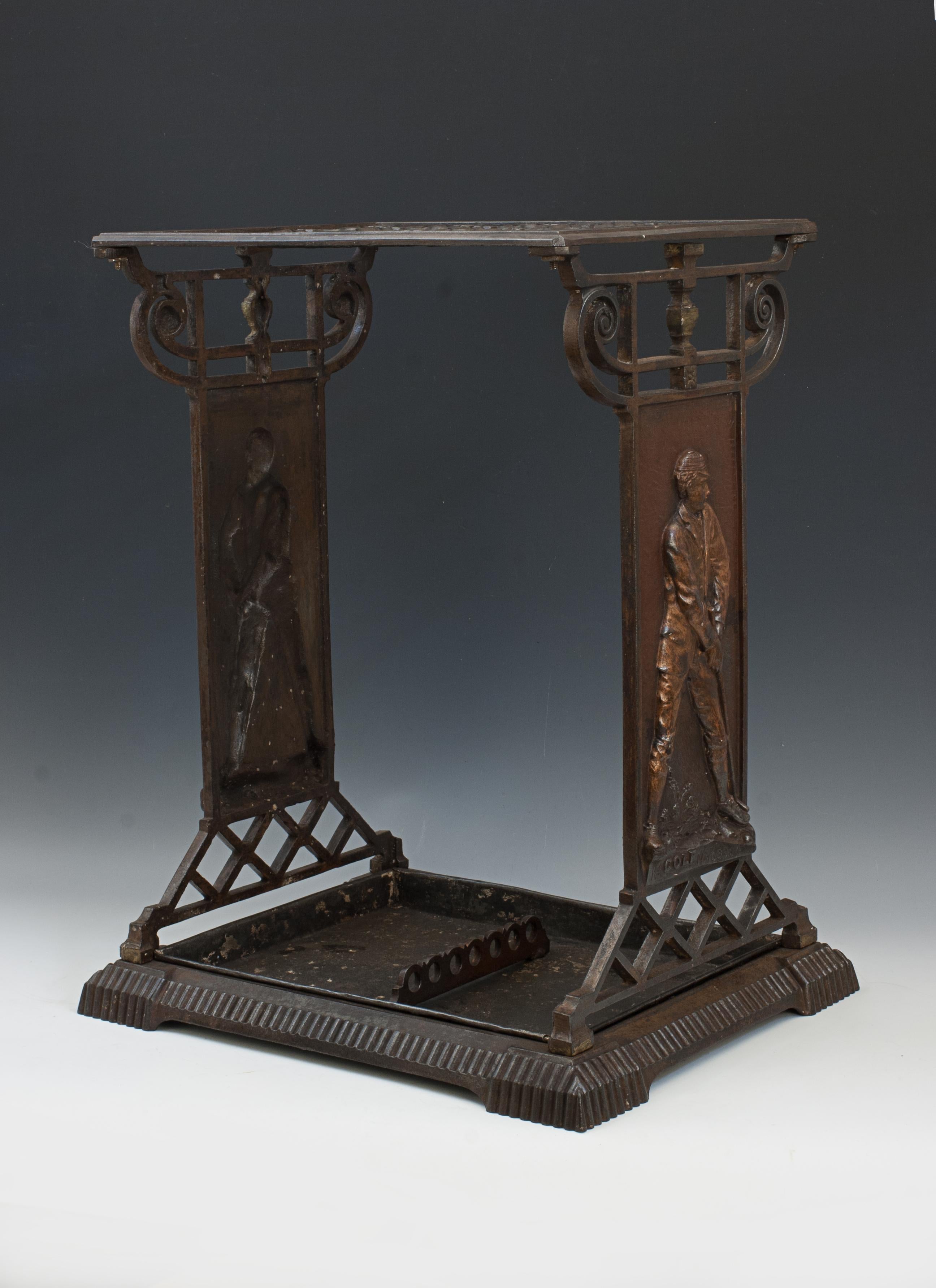 British Cast Iron Umbrella Stand With Golf Figure For Sale