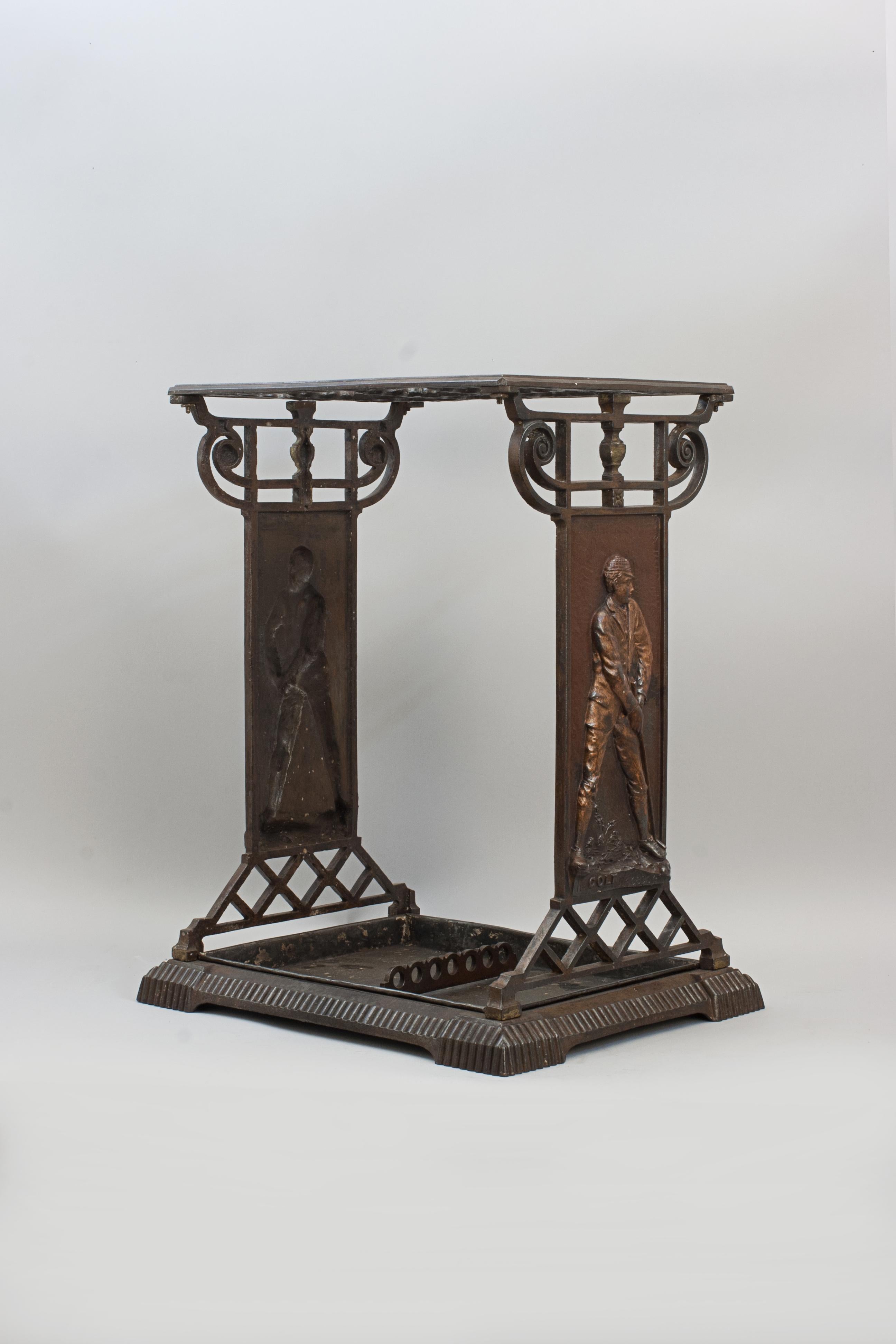 Late 19th Century Cast Iron Umbrella Stand With Golf Figure For Sale