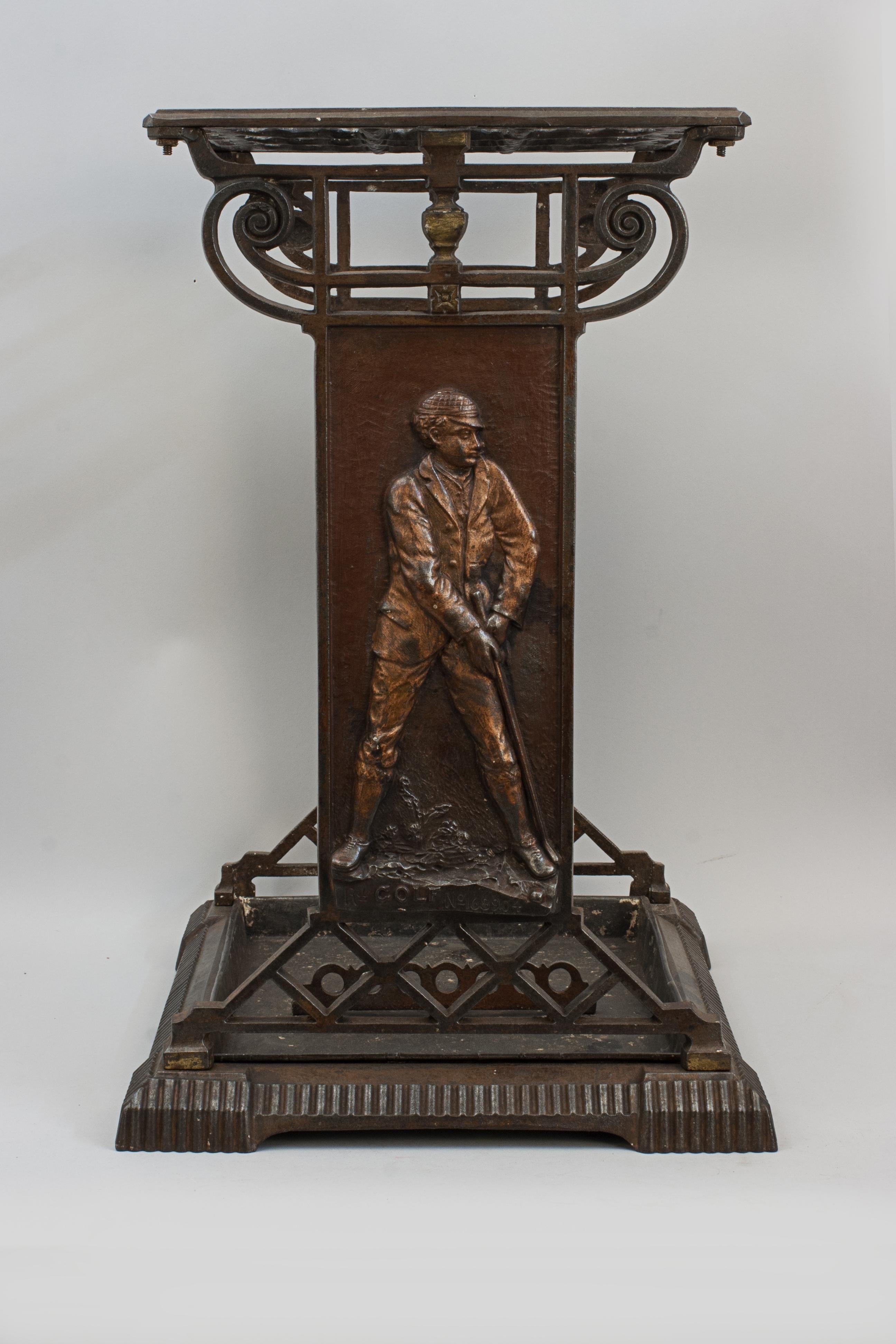 Cast Iron Umbrella Stand With Golf Figure For Sale 1