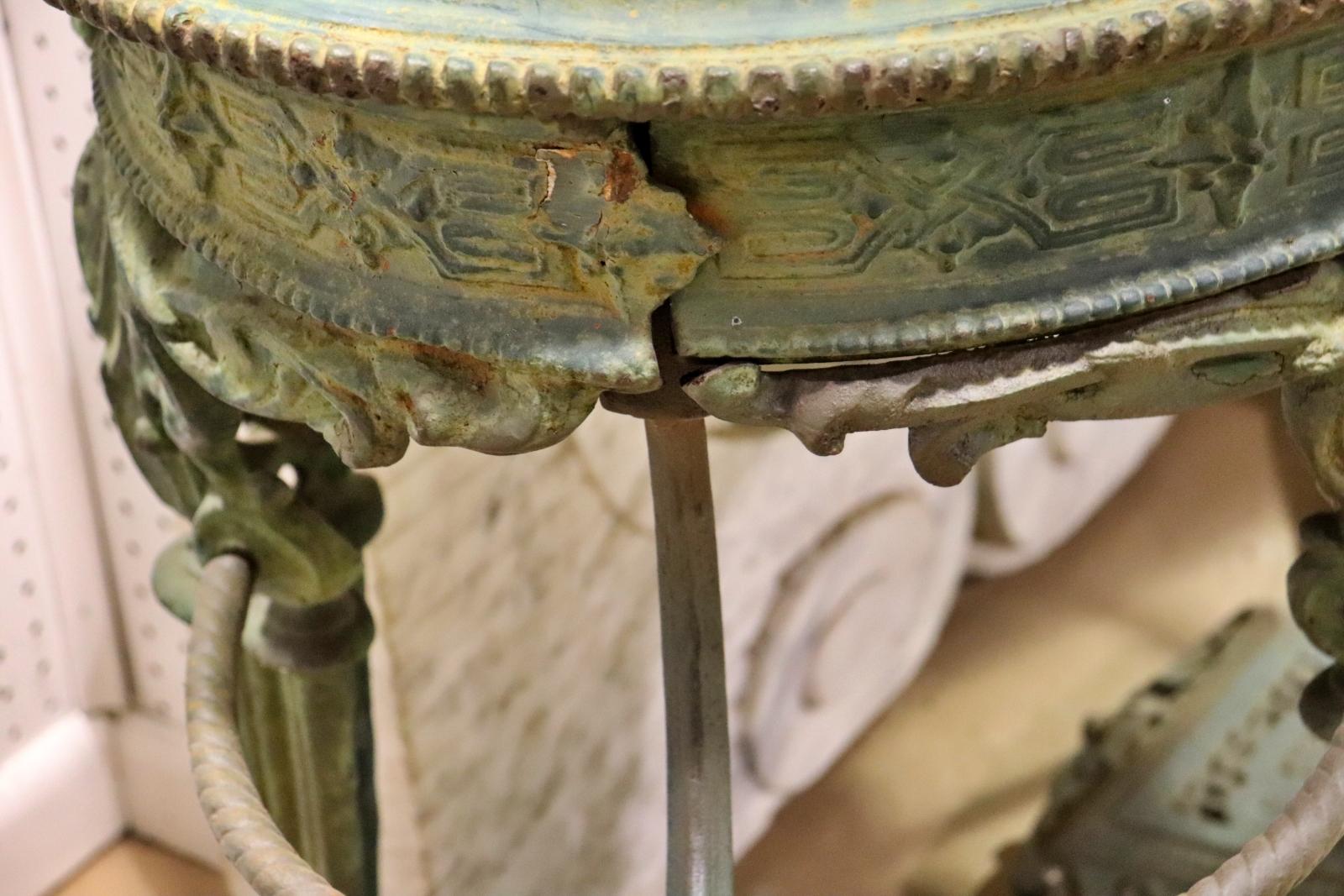 Cast Iron Verdi Gris Green Painted Marble Top Delft Coat Hall Tree Circa 1860 For Sale 6