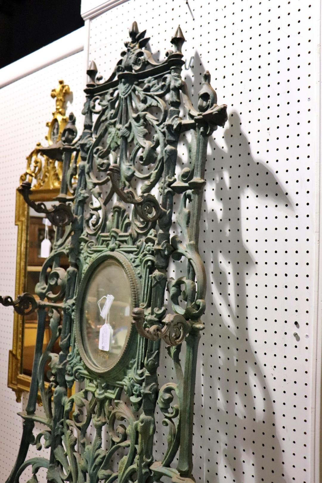 Cast Iron Verdi Gris Green Painted Marble Top Delft Coat Hall Tree Circa 1860 For Sale 8
