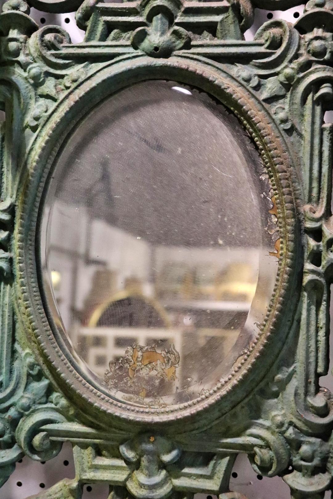 Cast Iron Verdi Gris Green Painted Marble Top Delft Coat Hall Tree Circa 1860 In Good Condition For Sale In Swedesboro, NJ
