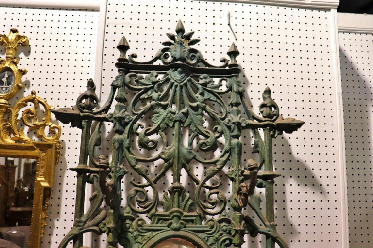 Cast Iron Verdi Gris Green Painted Marble Top Delft Coat Hall Tree Circa 1860 For Sale at 1stDibs