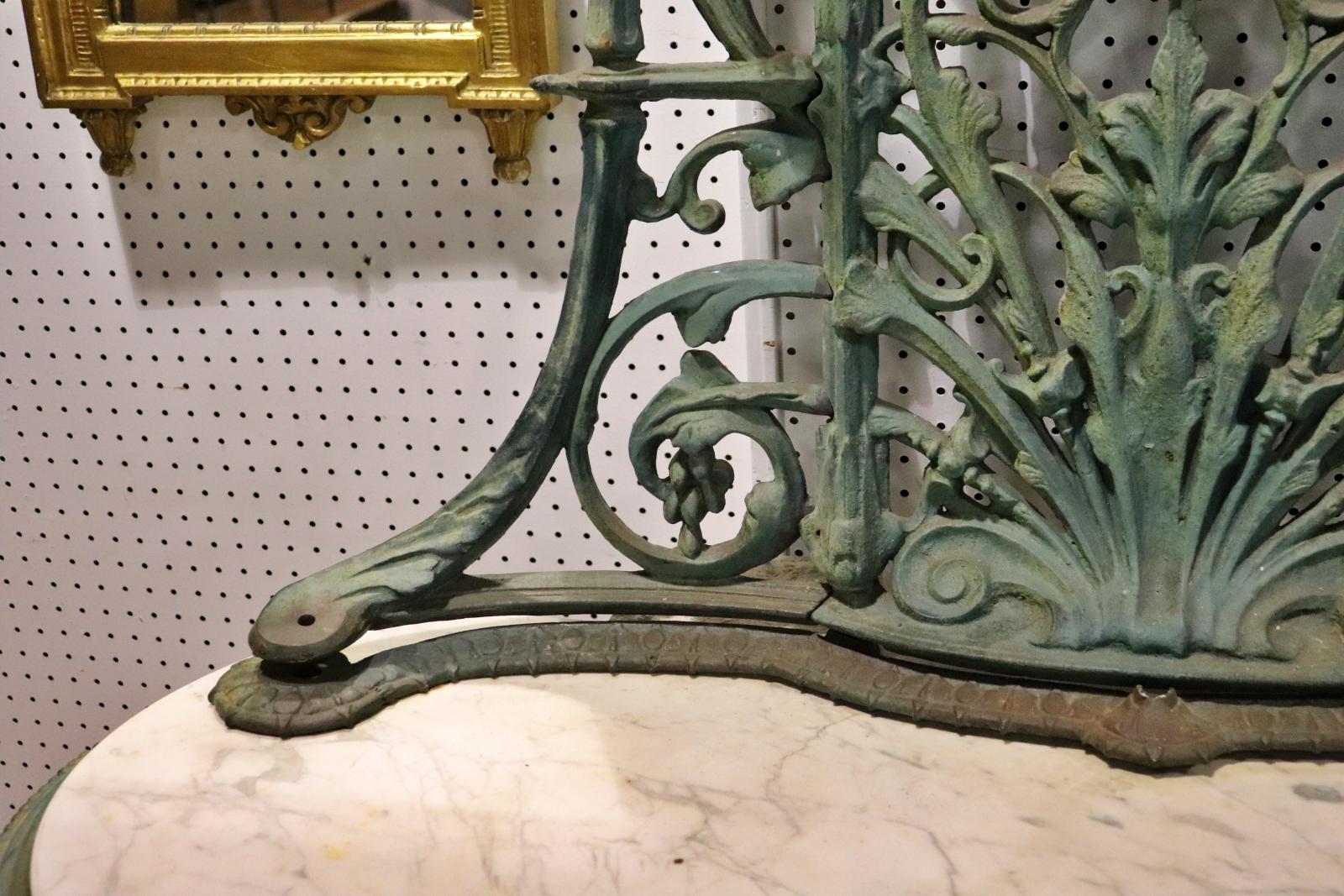 Cast Iron Verdi Gris Green Painted Marble Top Delft Coat Hall Tree Circa 1860 For Sale 1