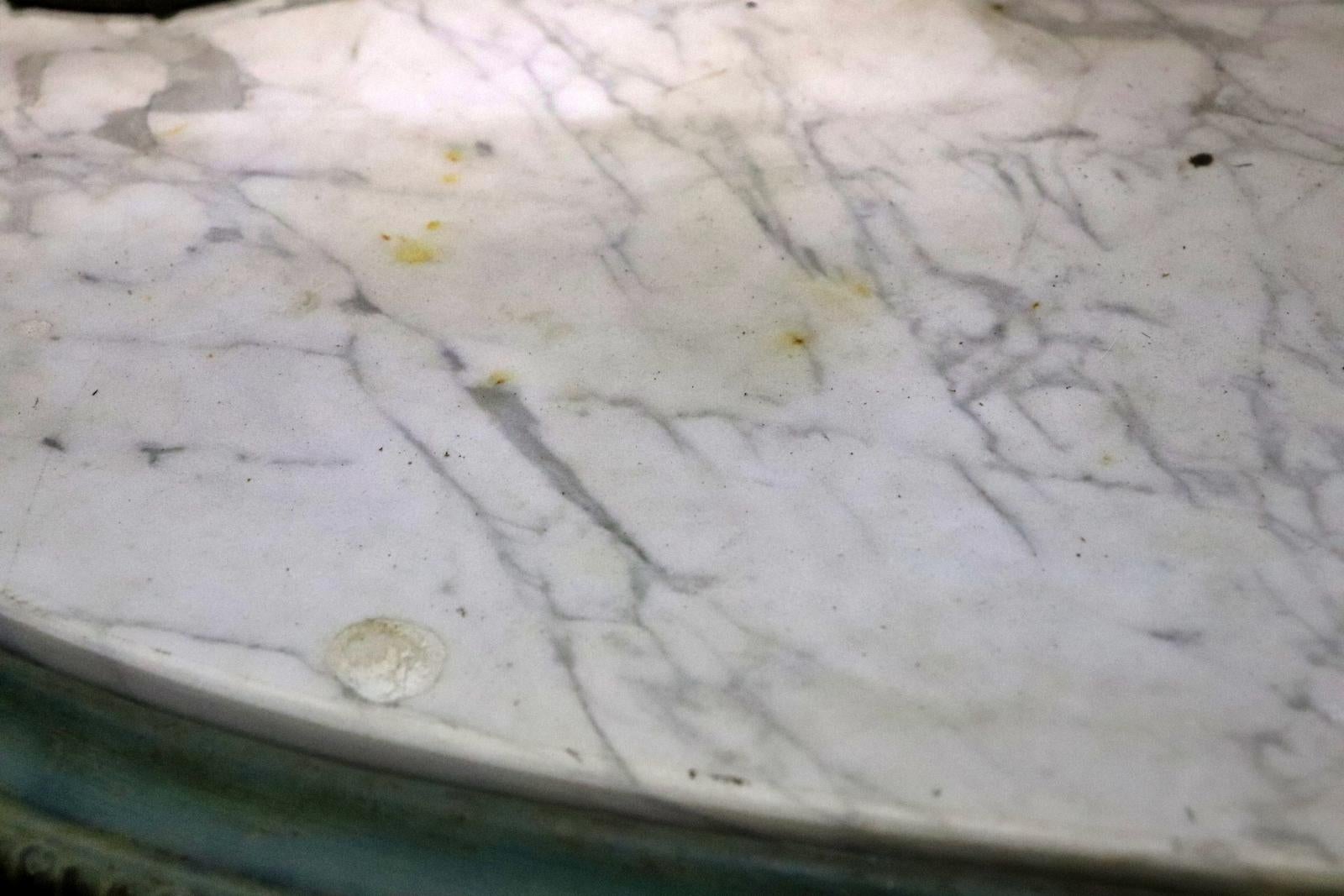 Cast Iron Verdi Gris Green Painted Marble Top Delft Coat Hall Tree Circa 1860 For Sale 3