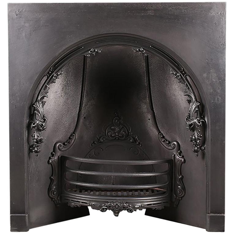 Cast Iron Victorian Antique Arched Fireplace Insert, Mid-19th Century For Sale