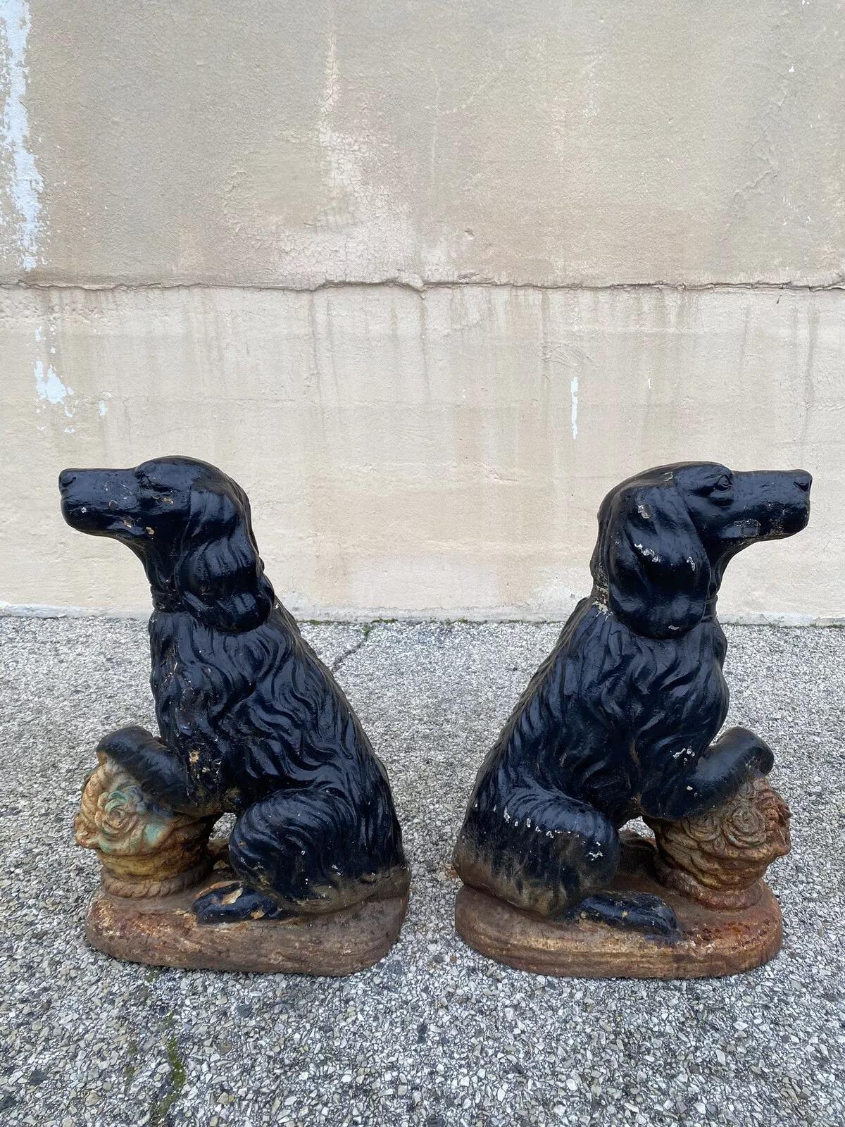 Cast Iron Victorian Seated Golden Retriever Dog Guardian Garden Entry Statues For Sale 6