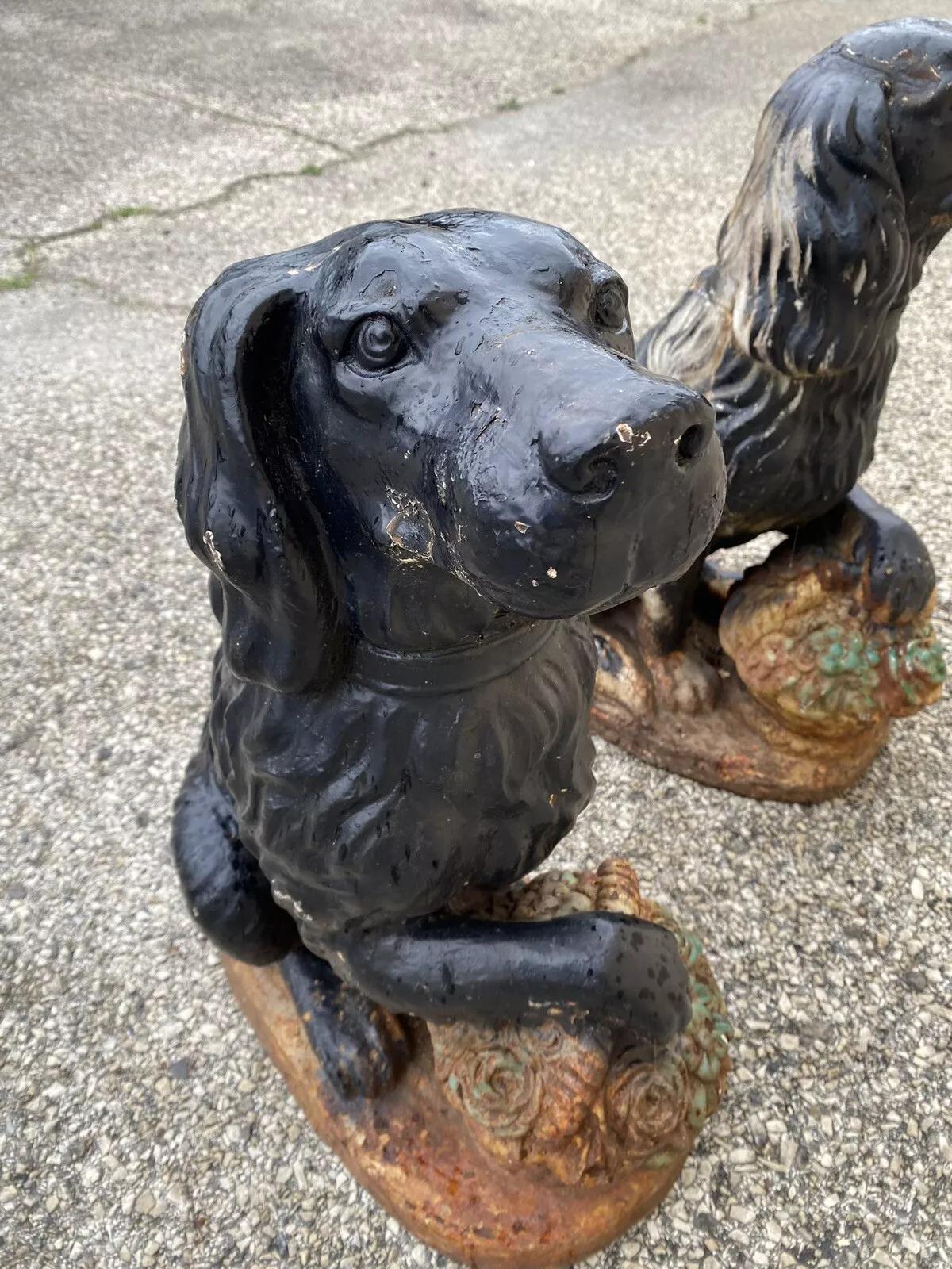 Cast Iron Victorian Seated Golden Retriever Dog Guardian Garden Entry Statues For Sale 7