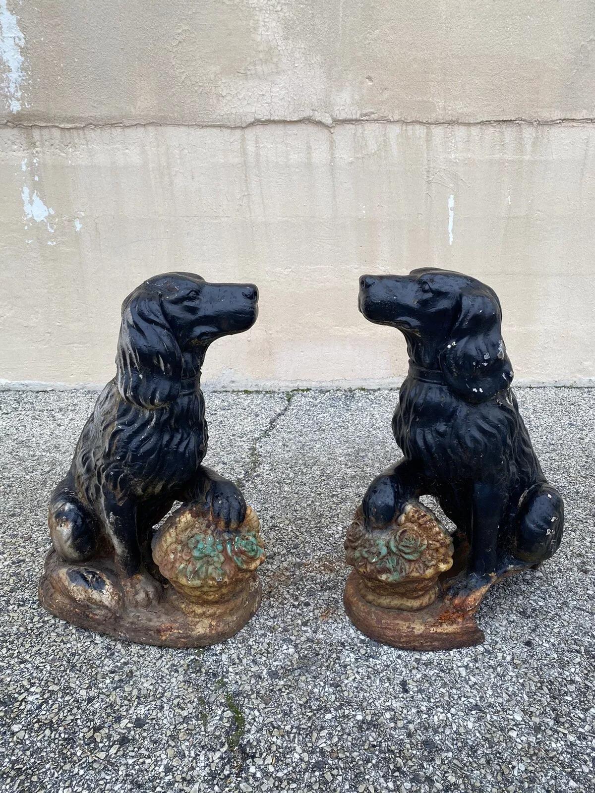 Cast Iron Victorian Seated Golden Retriever Dog Guardian Garden Entry Statues For Sale 8