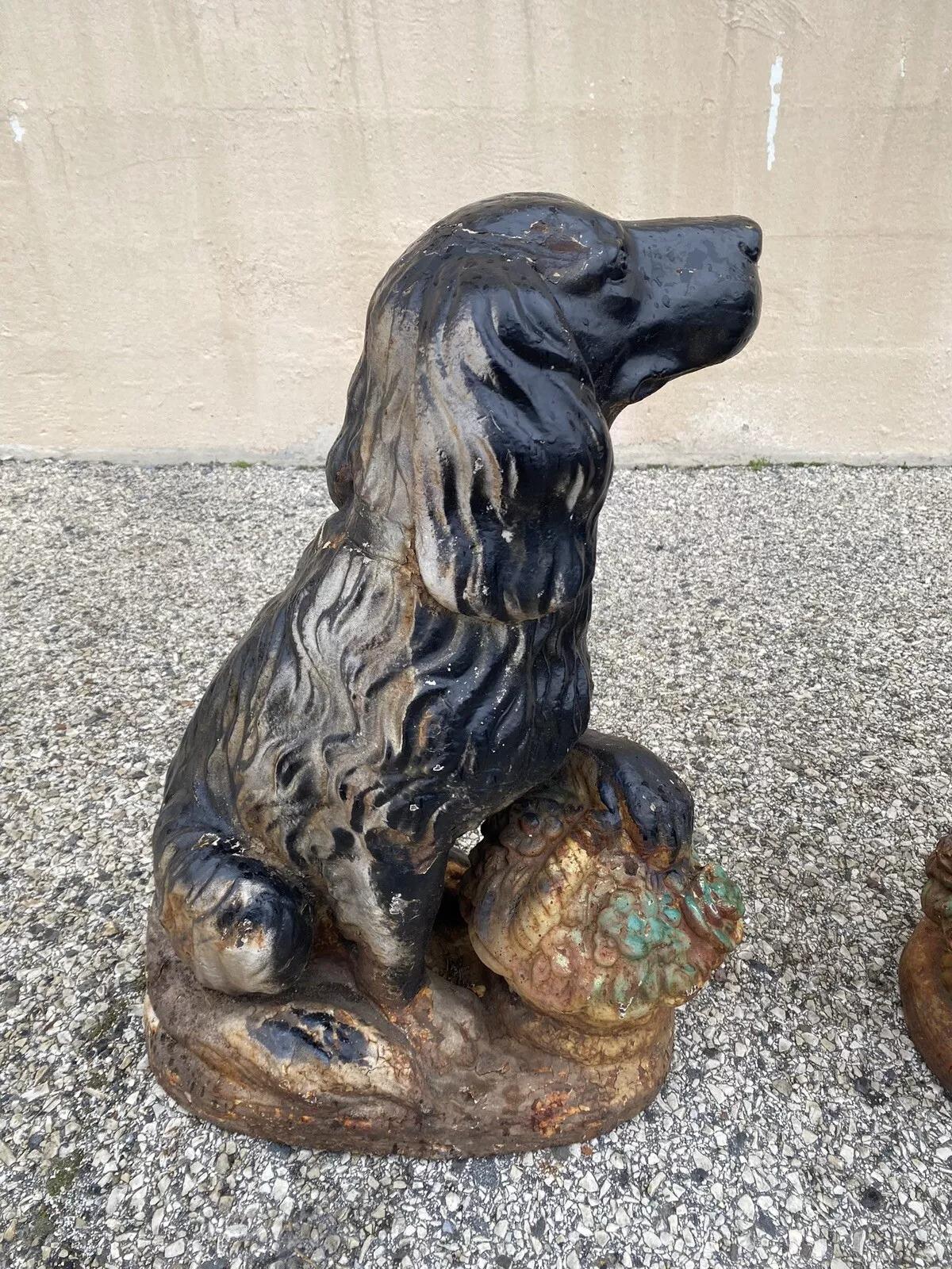 20th Century Cast Iron Victorian Seated Golden Retriever Dog Guardian Garden Entry Statues For Sale