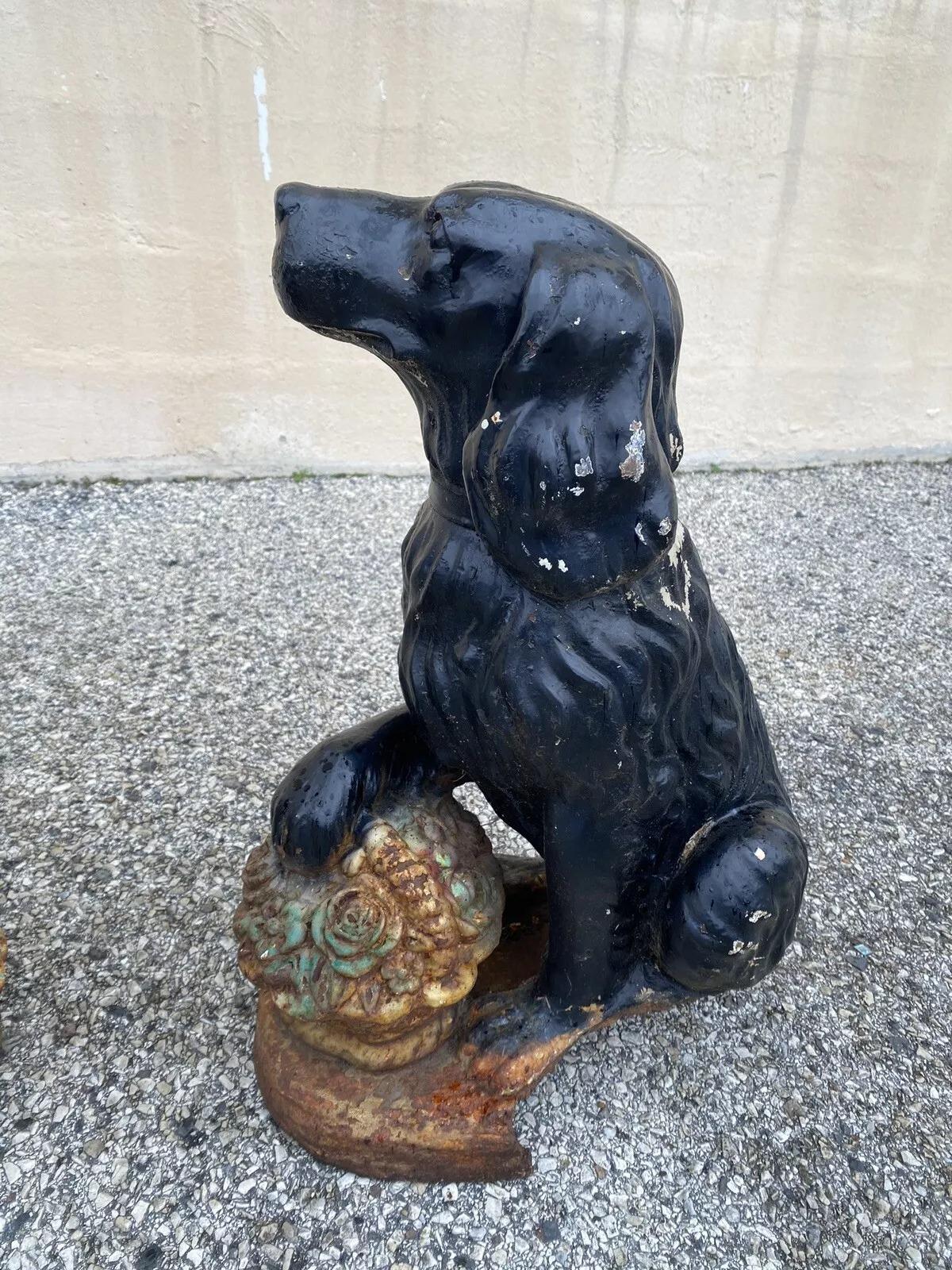 Cast Iron Victorian Seated Golden Retriever Dog Guardian Garden Entry Statues For Sale 1