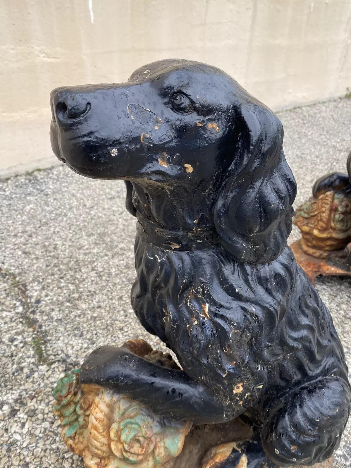Cast Iron Victorian Seated Golden Retriever Dog Guardian Garden Entry Statues For Sale 4