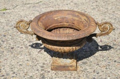 Cast Iron Victorian Style Weathered Urn Form Pedestal Planter with Twin Handles
