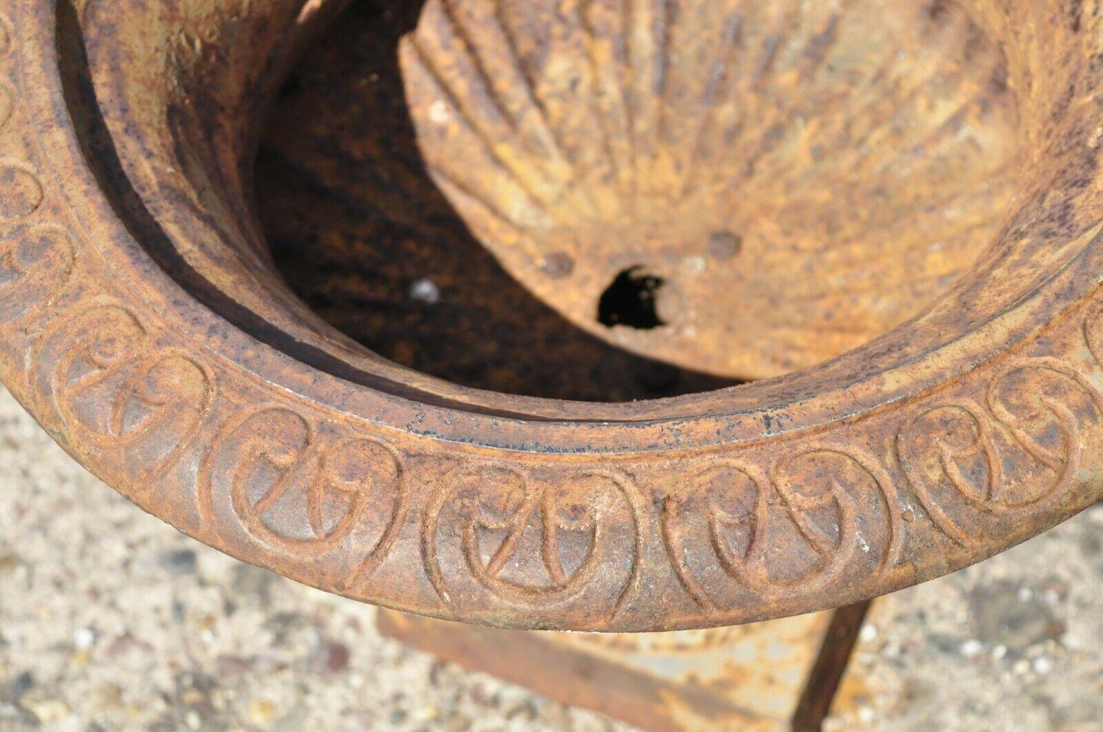 20th Century Cast Iron Victorian Style Weathered Urn Form Pedestal Planter with Twin Handles