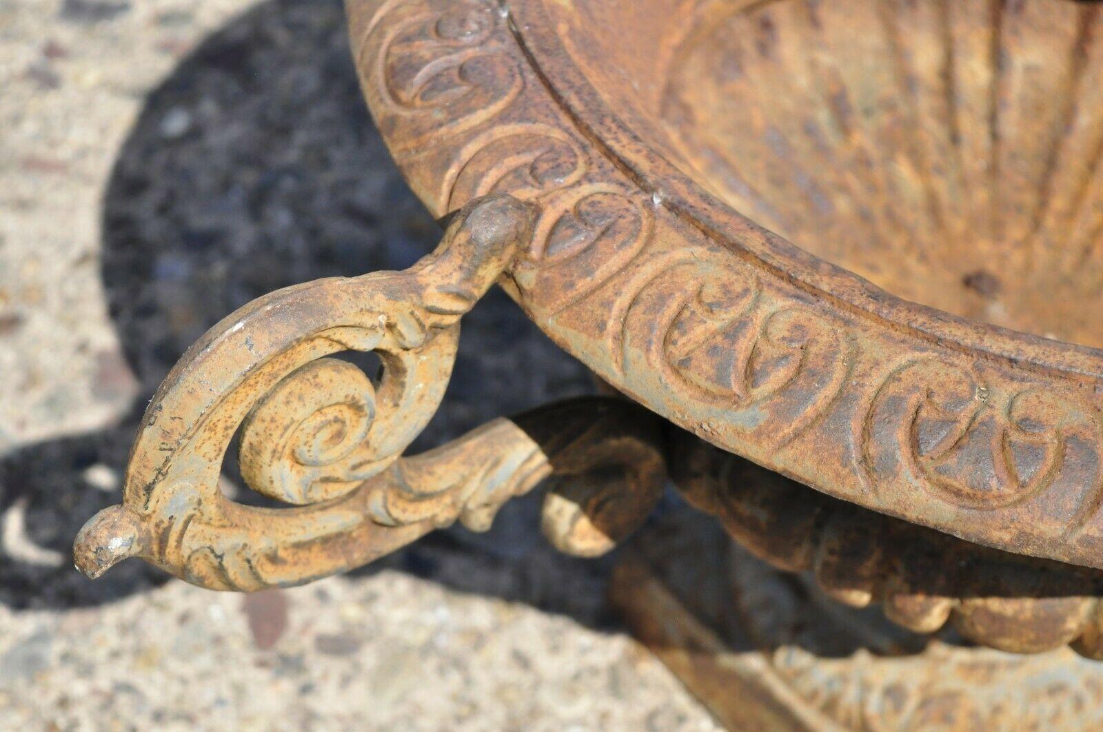 Cast Iron Victorian Style Weathered Urn Form Pedestal Planter with Twin Handles 1