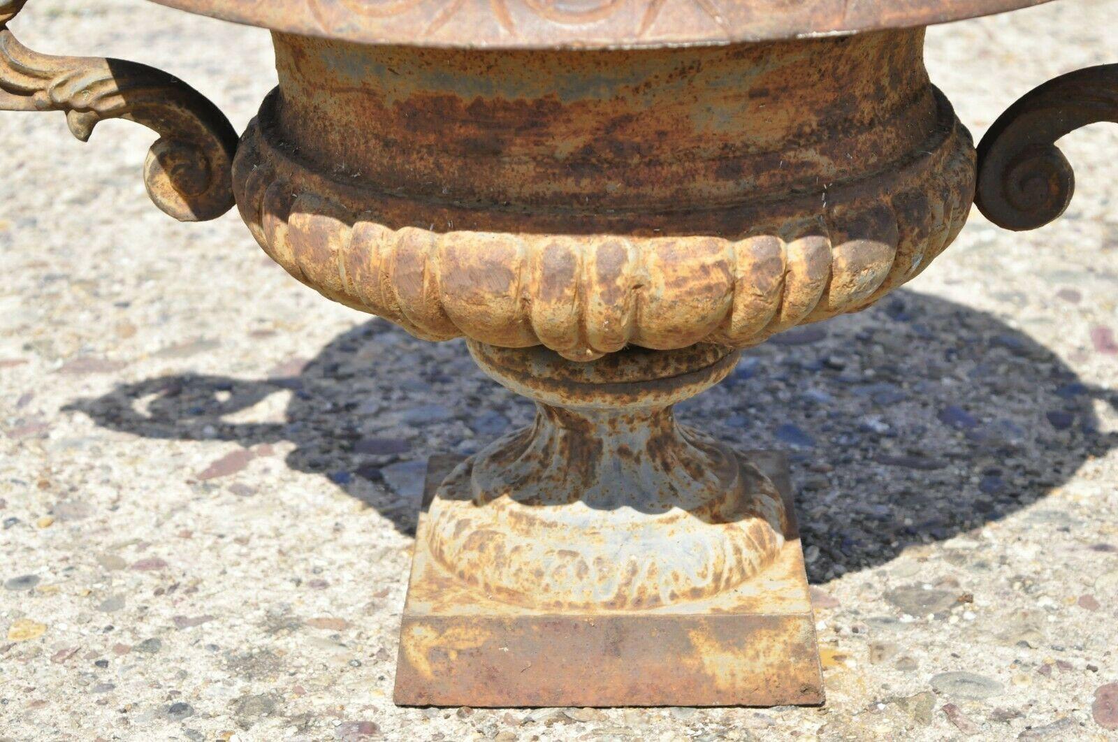 Cast Iron Victorian Style Weathered Urn Form Pedestal Planter with Twin Handles 2