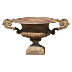 Cast Iron Victorian Style Weathered Urn Form Pedestal Planter with Twin Handles