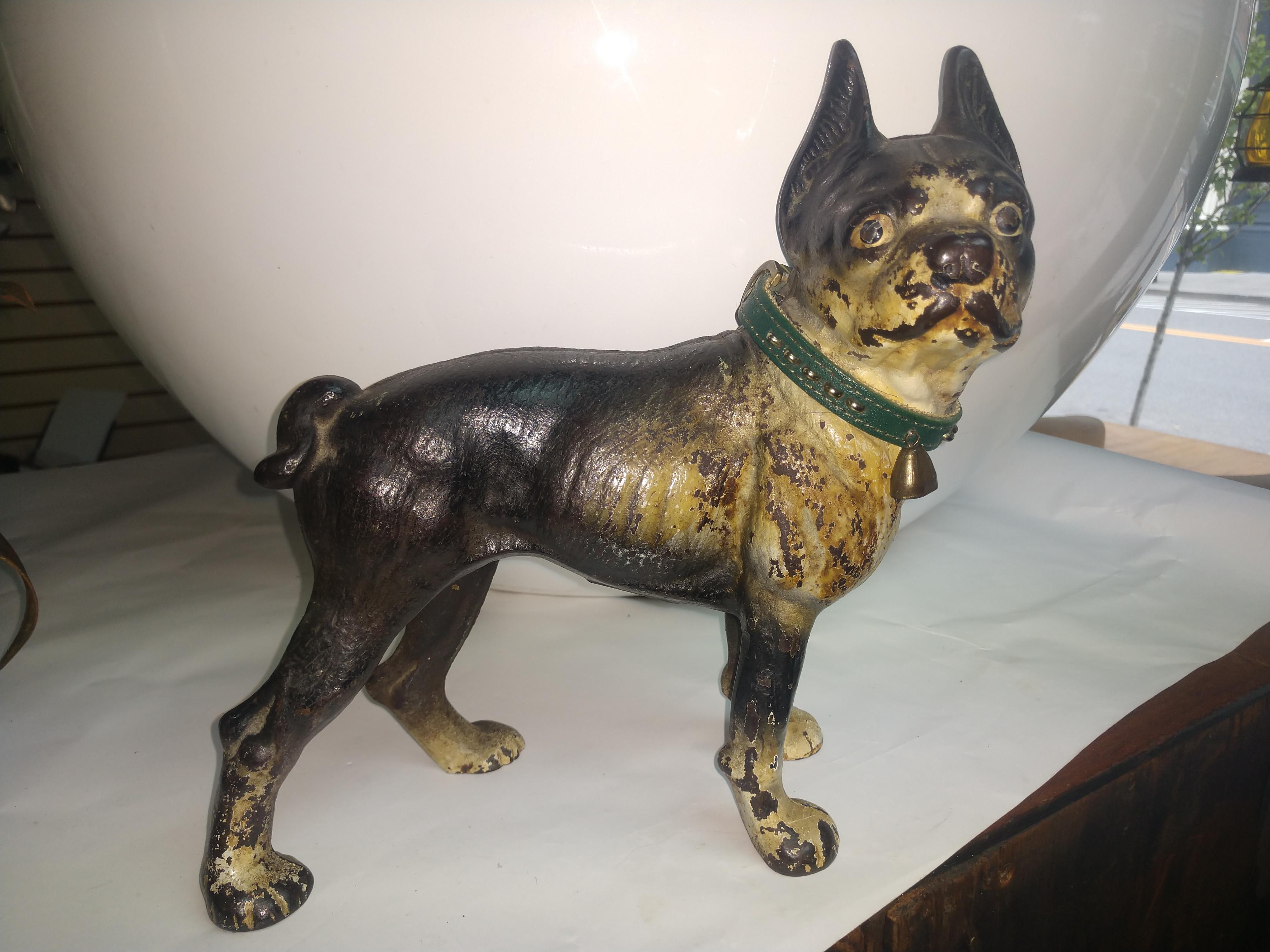Cast Iron Vintage Door Stop Boston Terrier with Collar In Good Condition In Port Jervis, NY