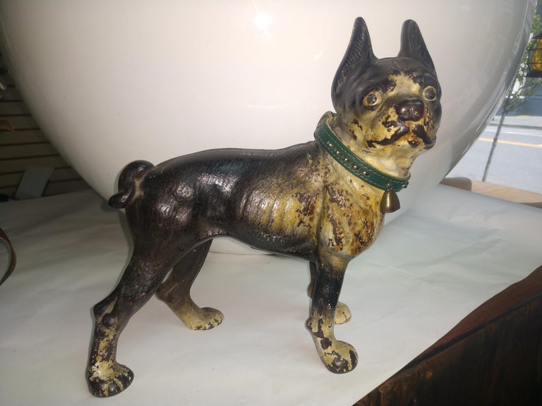 Cast Iron Vintage Door Stop Bulldog Terrier with Collar For Sale 2