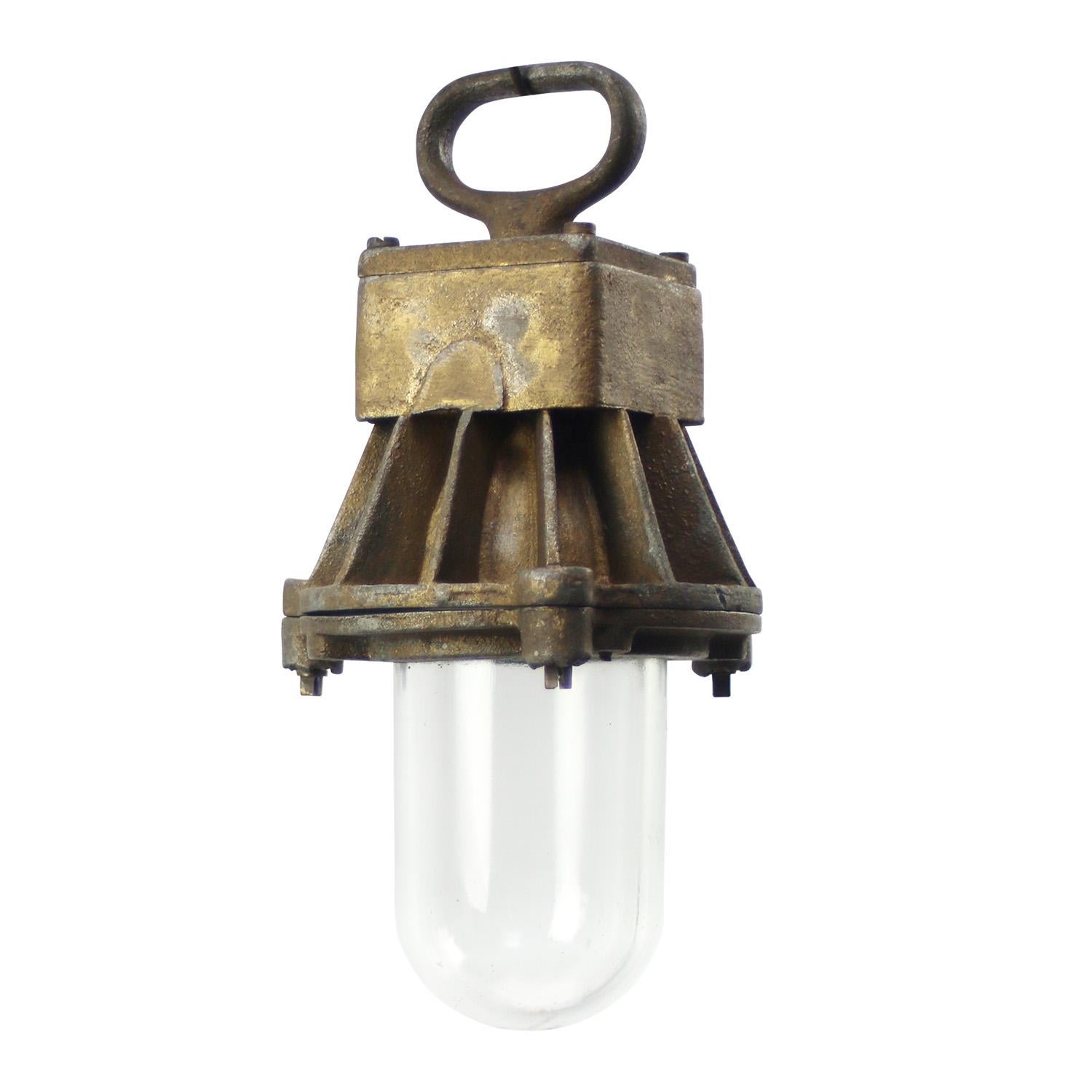 Industrial pendant lamp
Cast iron, clear glass

Weight 2.20 kg / 4.9 lb

Priced per individual item. All lamps have been made suitable by international standards for incandescent light bulbs, energy-efficient and LED bulbs. E26/E27 bulb holders and