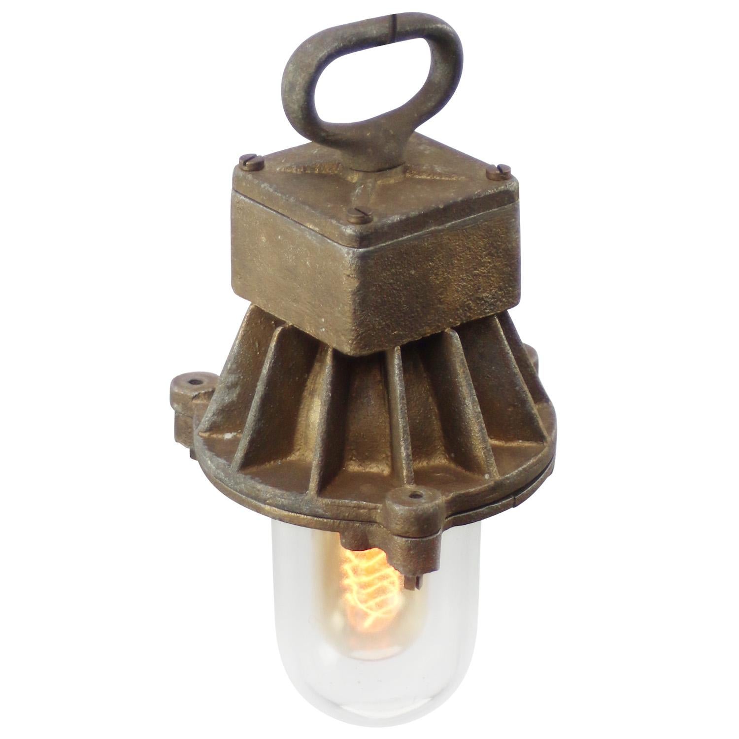 Dutch Cast Iron Vintage Industrial Clear Glass Pendant Lamp For Sale