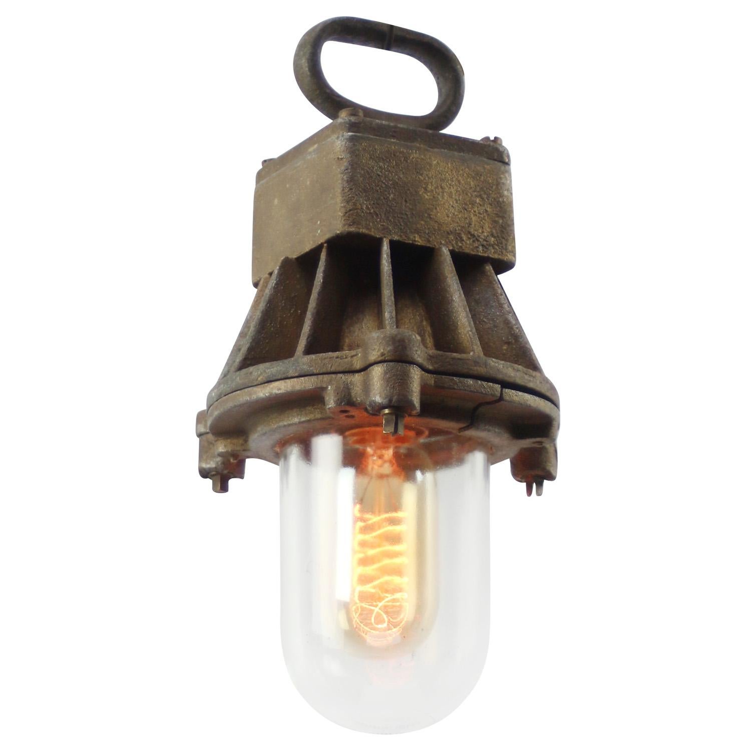 Cast Iron Vintage Industrial Clear Glass Pendant Lamp In Good Condition For Sale In Amsterdam, NL