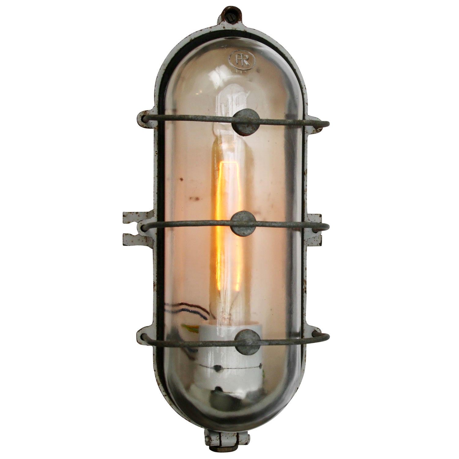 Industrial wall ceiling scones
cast iron clear glass

Weight: 2.78 kg / 6.1 lb

Priced per individual item. All lamps have been made suitable by international standards for incandescent light bulbs, energy-efficient and LED bulbs. E26/E27 bulb