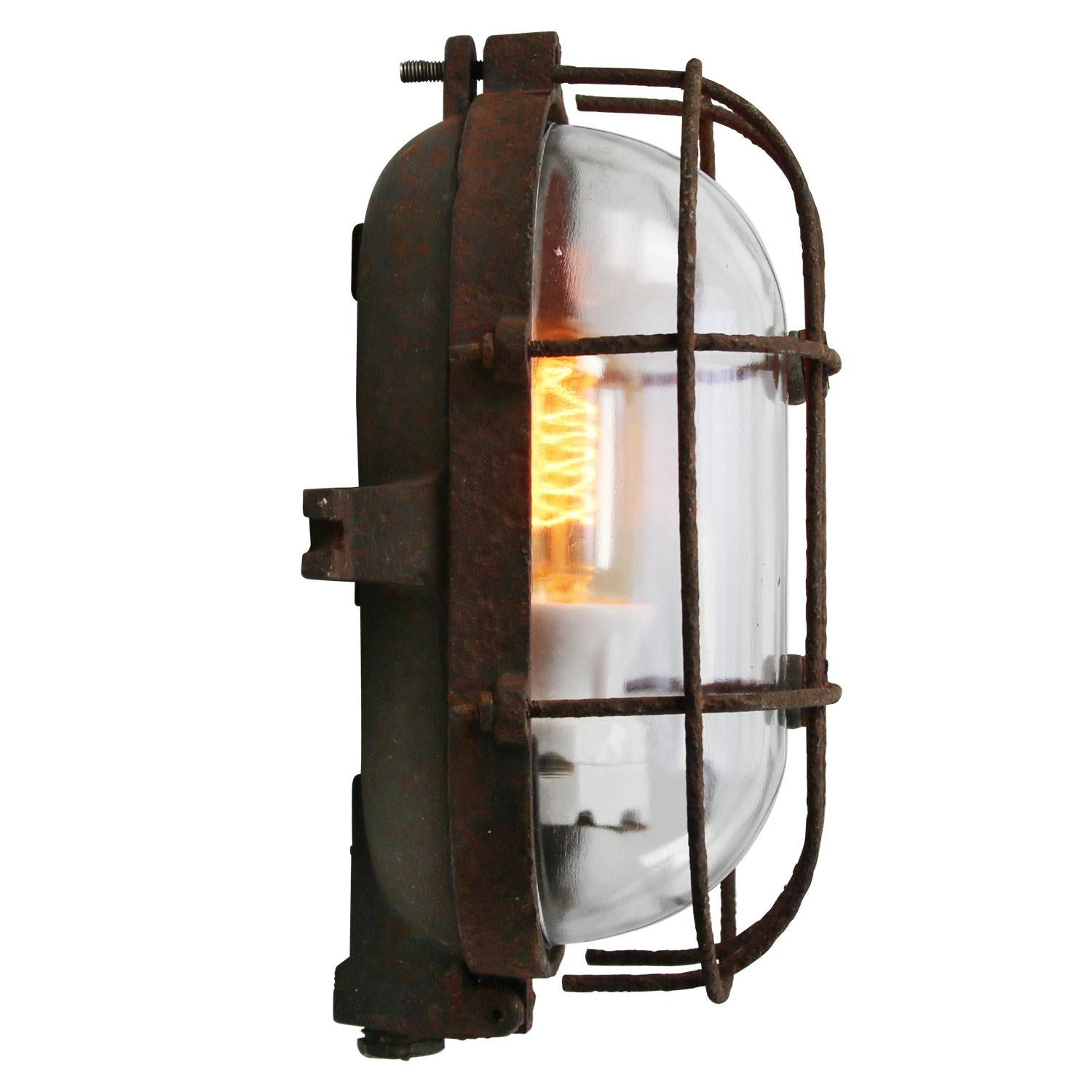 Industrial wall ceiling scones
Cast iron clear glass

Weight: 2.78 kg / 6.1 lb

Priced per individual item. All lamps have been made suitable by international standards for incandescent light bulbs, energy-efficient and LED bulbs. E26/E27 bulb