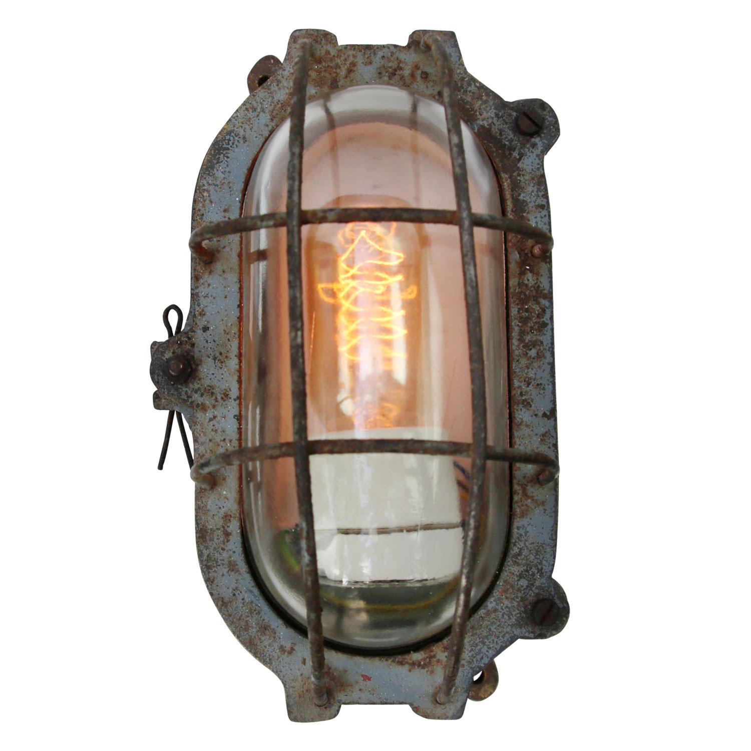 Dutch Cast Iron Vintage Industrial Clear Glass Wall Lamps Scones