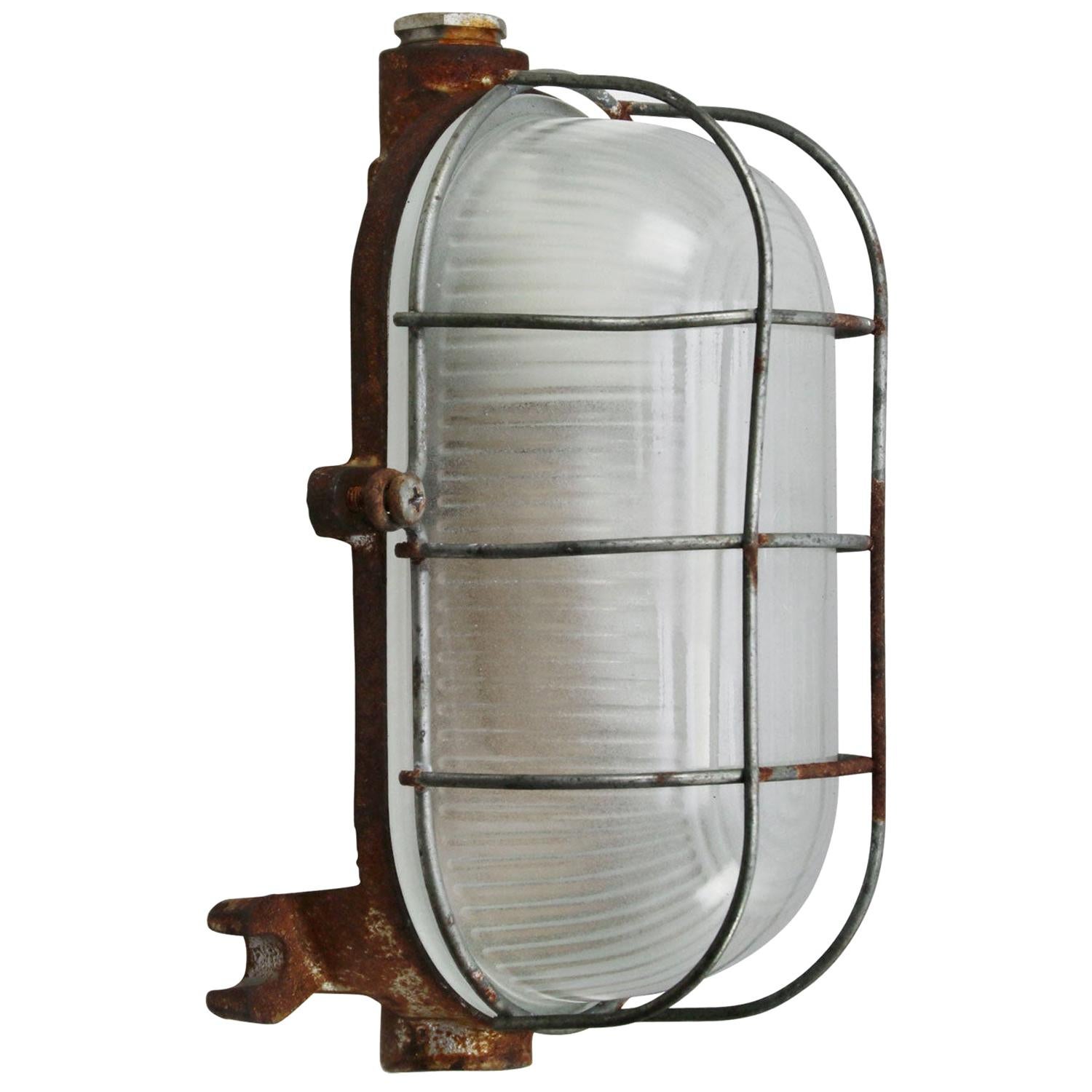 Cast Iron Vintage Industrial frosted Striped Glass Wall Lamps Scones