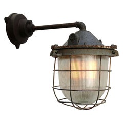 Cast Iron Vintage Industrial Holophane Glass Cage Wall Lights